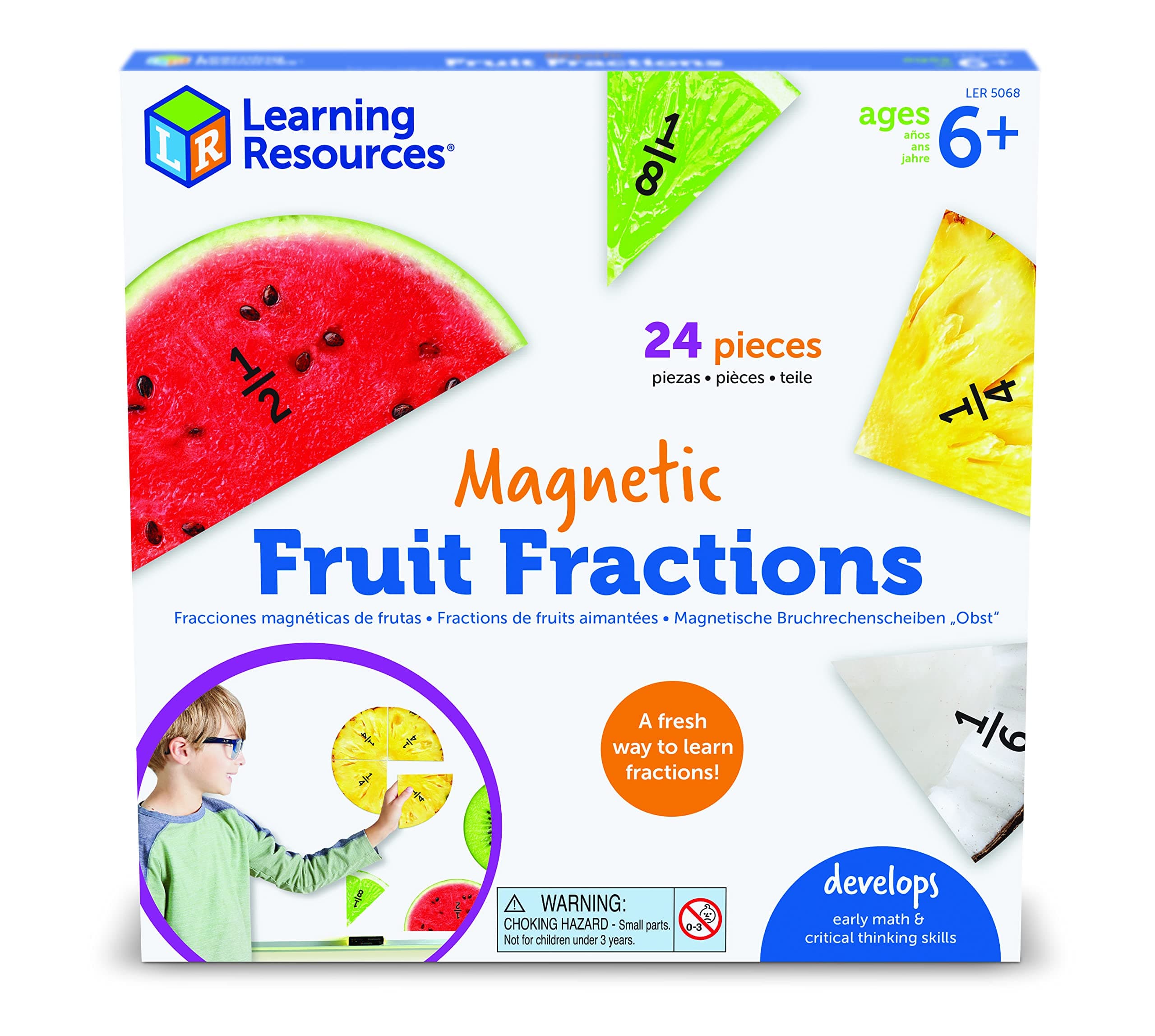 Learning Resources Magnetic Fruit Fractions - Math Manipulatives, Addition and Subtraction, Math Games, Fractions for Kids, Montessori Games, Classroom Must Haves, Teacher Supplies