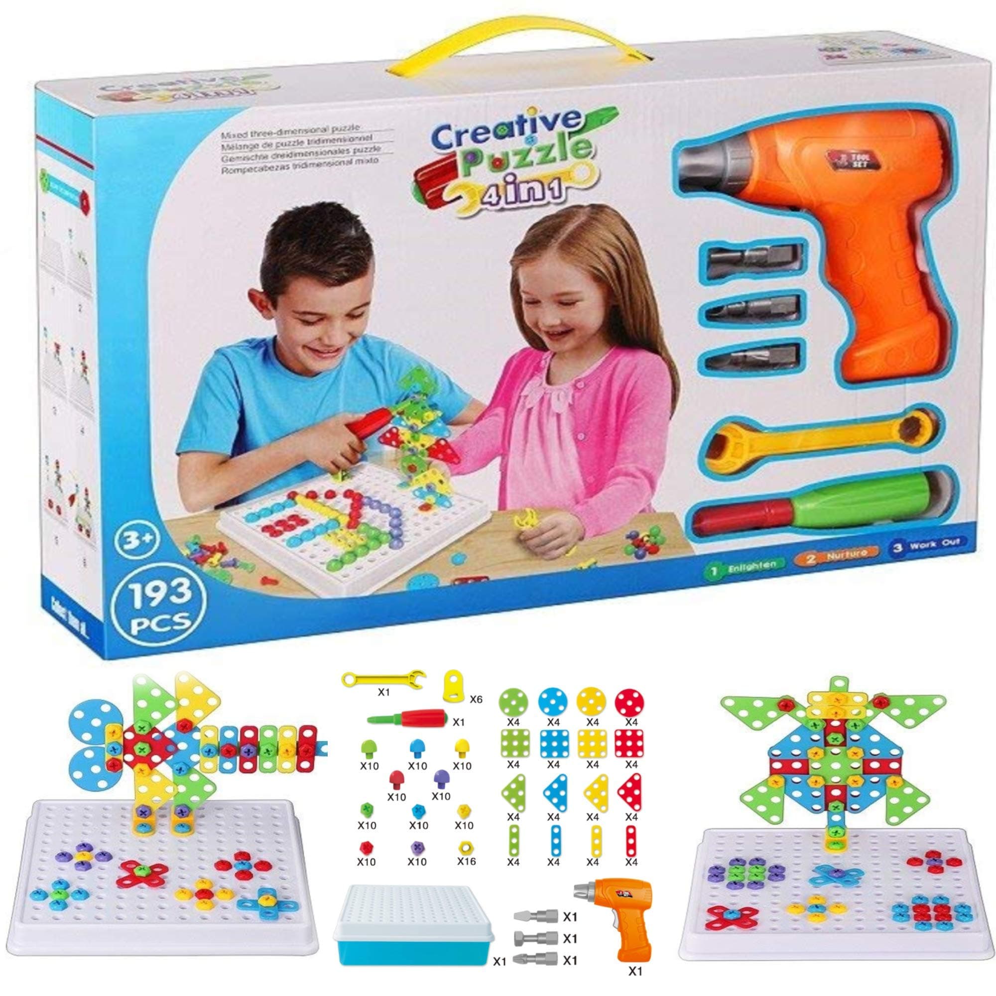 Think N Thrill Educational & Fun Building Blocks Game for Kids – STEM Toy Kit with Drill & Construction Tools Helps Develop Motor Skills Best Holiday Gift Idea 3 4 5 6 7 8 9 + Year Old Boys & Girls