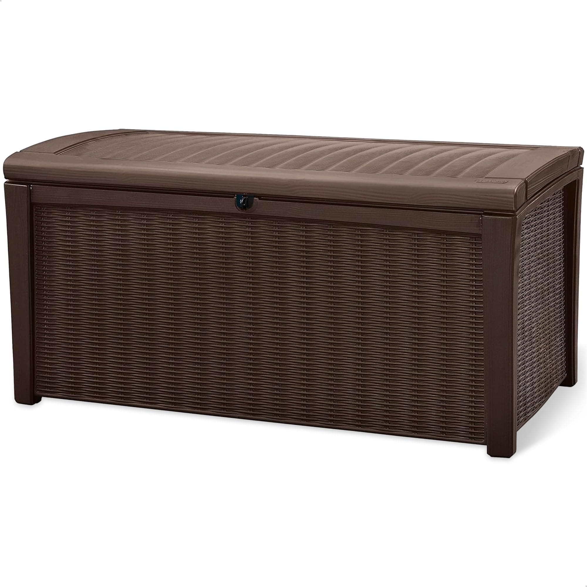 Borneo 110 Gallon Resin Deck Box - Organization and Storage for Patio Furniture, Outdoor Cushions, Throw Pillows, Garden Tools and Pool Toys, Brown