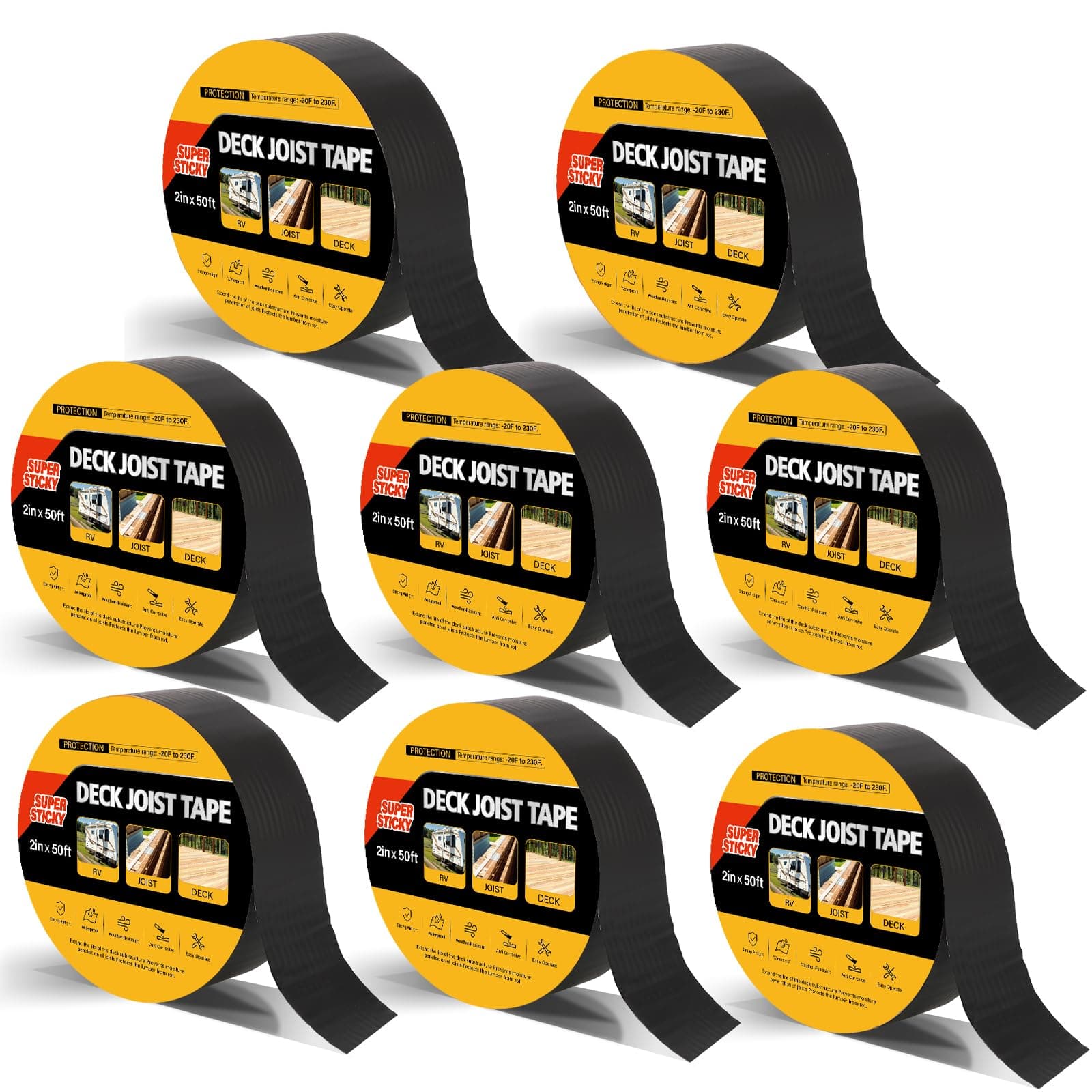 CEWOR Butyl Tape for Decking, 8 Pack 2" x 50' Deck Joist Tape Roof Tape, Waterproof Butyl Tape for Long-Lasting Protection