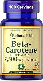 Beta Carotene Provitamin A 7,500mcg (25,000 IU), Vitamin Supplement for Immune System, Antioxidant and Eye Health Support, 100 Day Supply, 100 Rapid Release Softgels