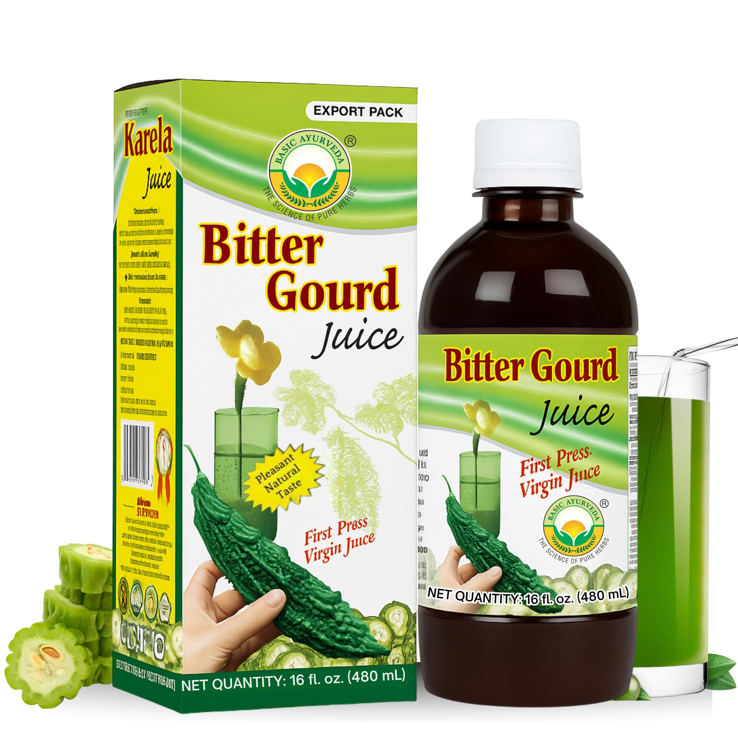 Basic Ayurveda Bitter Gourd (Karela) Juice | 16.23 Fl Oz (480ml) | Natural Bitter Melon Juice for Detox Support | Plant Based Ayurvedic Herbal Drink | for Liver Health, Digestion & Immunity