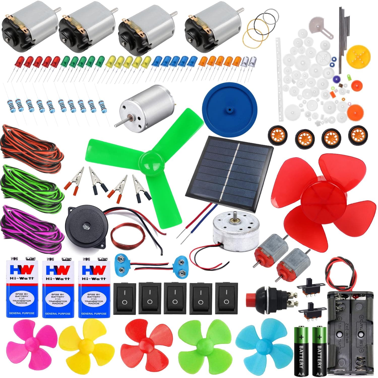 NEXT GEEK DIY Science Project Dc Motor Kit with Gear Pulley Set, Solar Energy, Windmill,Buzzer, DIY Car Robot etc STEM Activities Electronic Kit for Kids