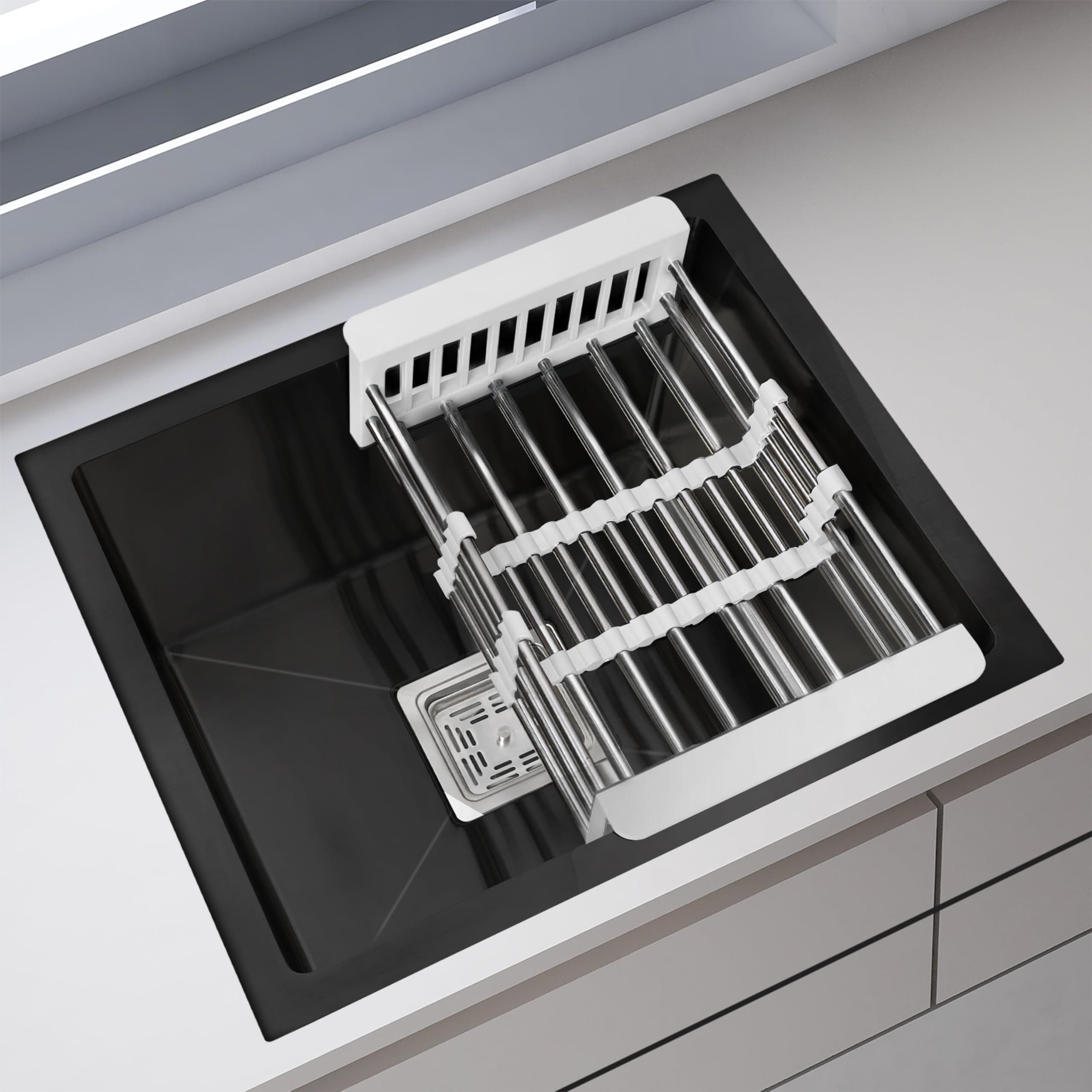 Stainless Steel Sink for Kitchen/Kitchen Sink with Square Coupling, Hose Pipes and Adjustable Drain Rack (18x16 Inches - Nano Black)