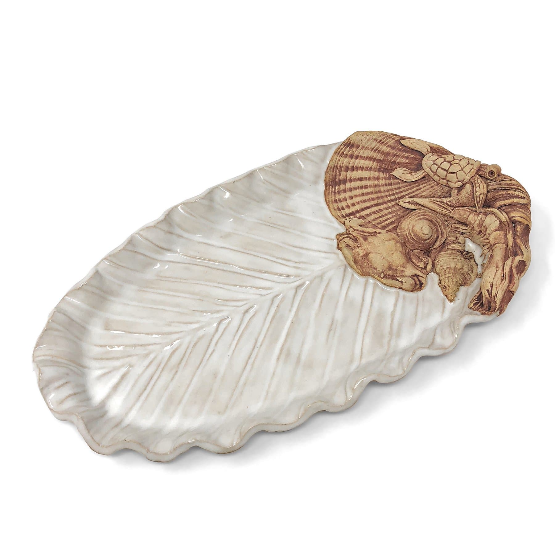 Palm Leaf with Sea Creatures 14-inch Oval Tray