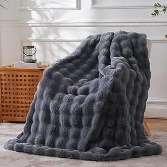 BENVWEFaux Fur Throw Blanket Soft Plush Fluffy Blanket for Couch Sofa, Thickened Cozy Fuzzy Luxury Bubble Blanket for Bedroom Living Room Decor,Grey,50" x 60",1100GSM