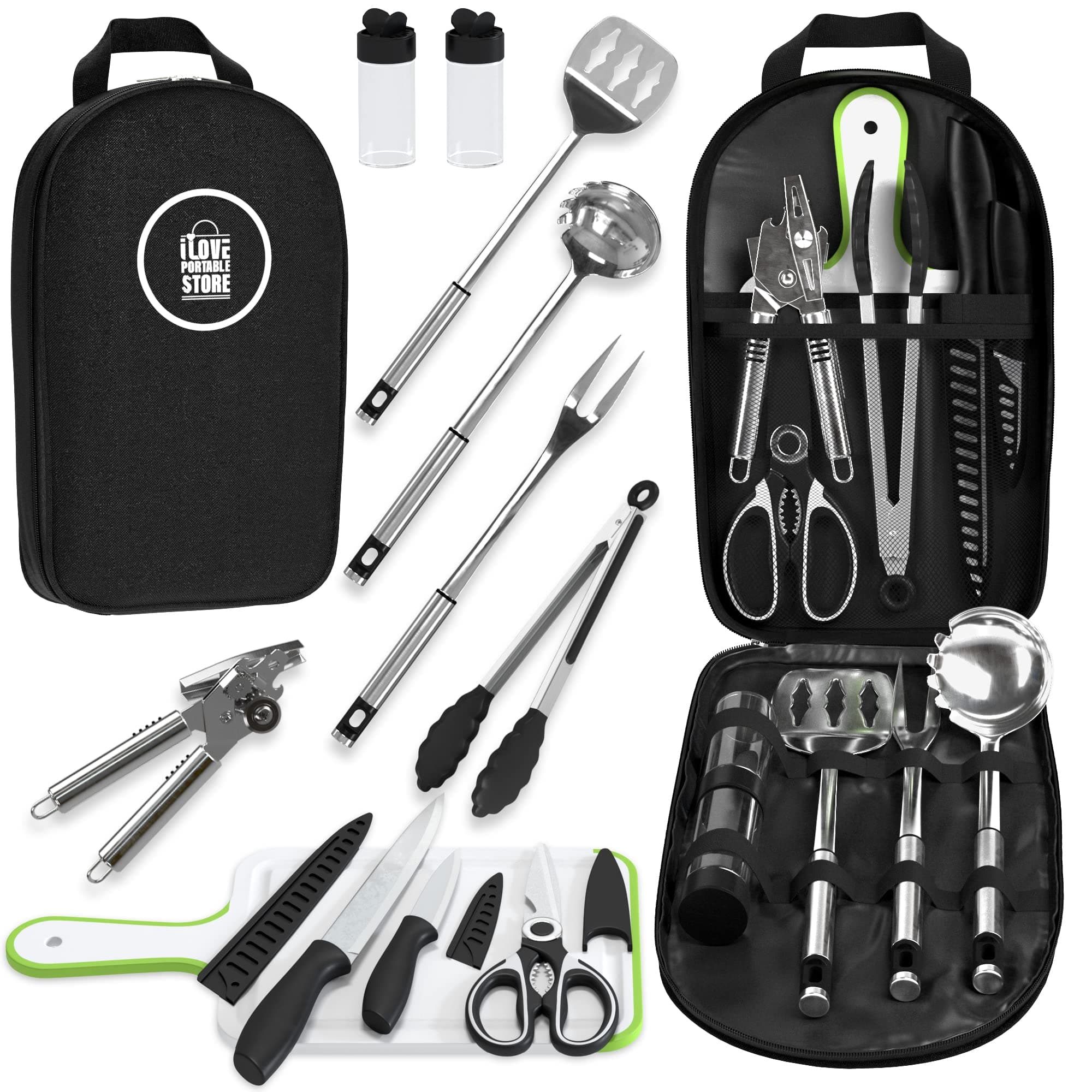 Camp Cooking Utensils | 11 Piece Camping Kitchen | RV Cookware Kit | Travel Grill Set | BBQ Accessories & Essentials for Camper