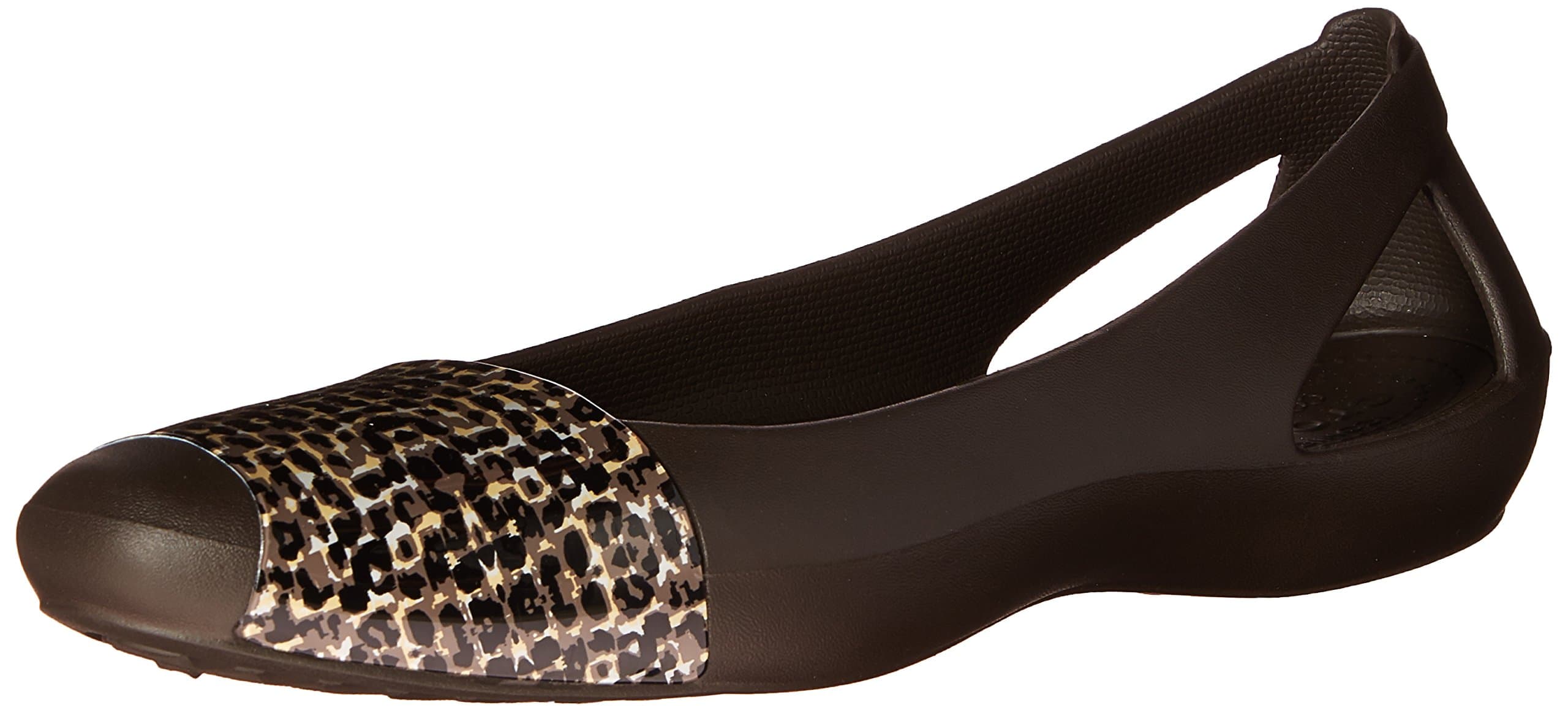 crocs Women's Sienna Shiny Leopard Flat, Espresso, 8 M US