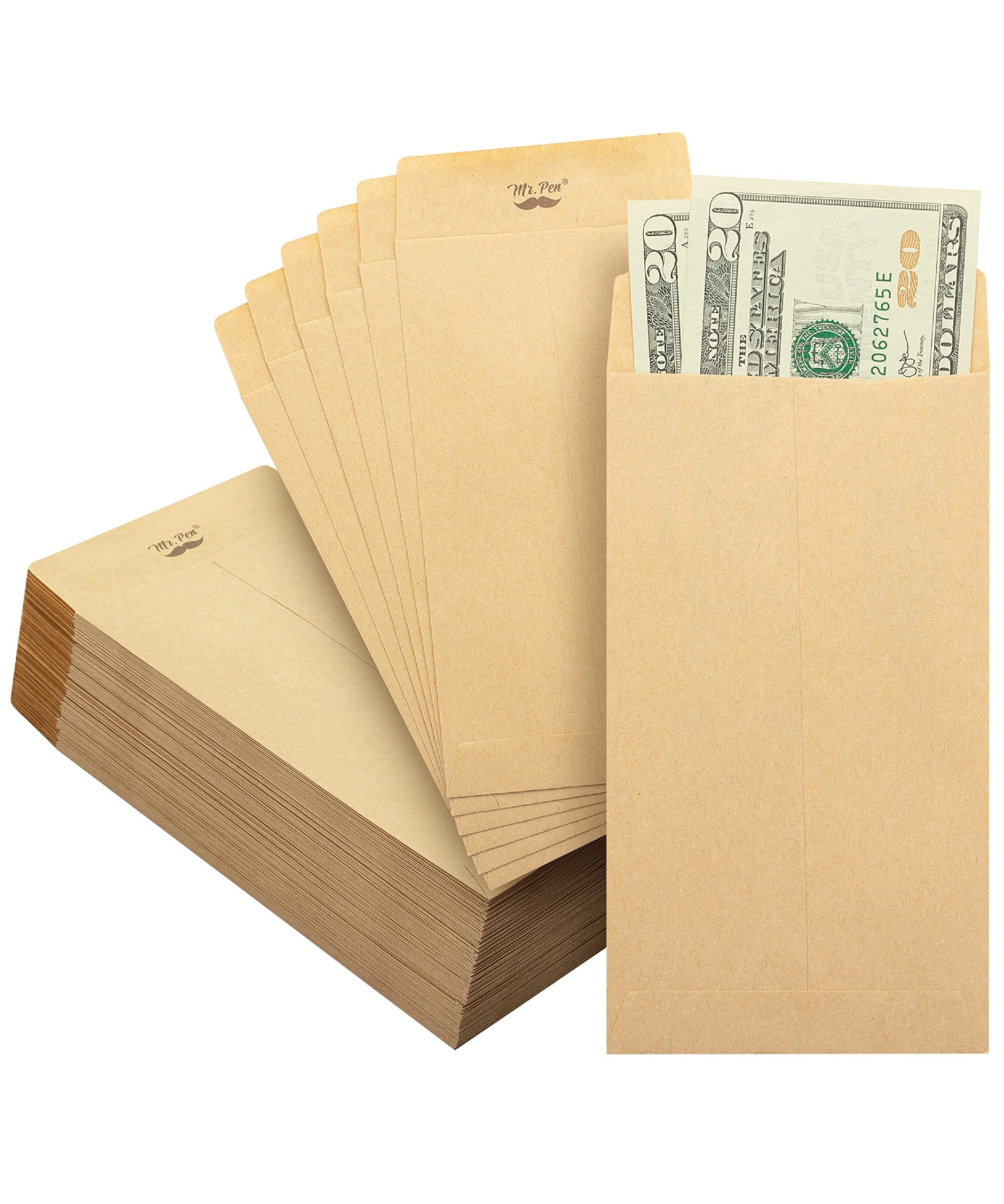 Mr. Pen- Money Envelopes, 100 Pack, 6.5" x 3.5", Cash Saving Challenge, Small Money Budgeting Envelopes, Brown