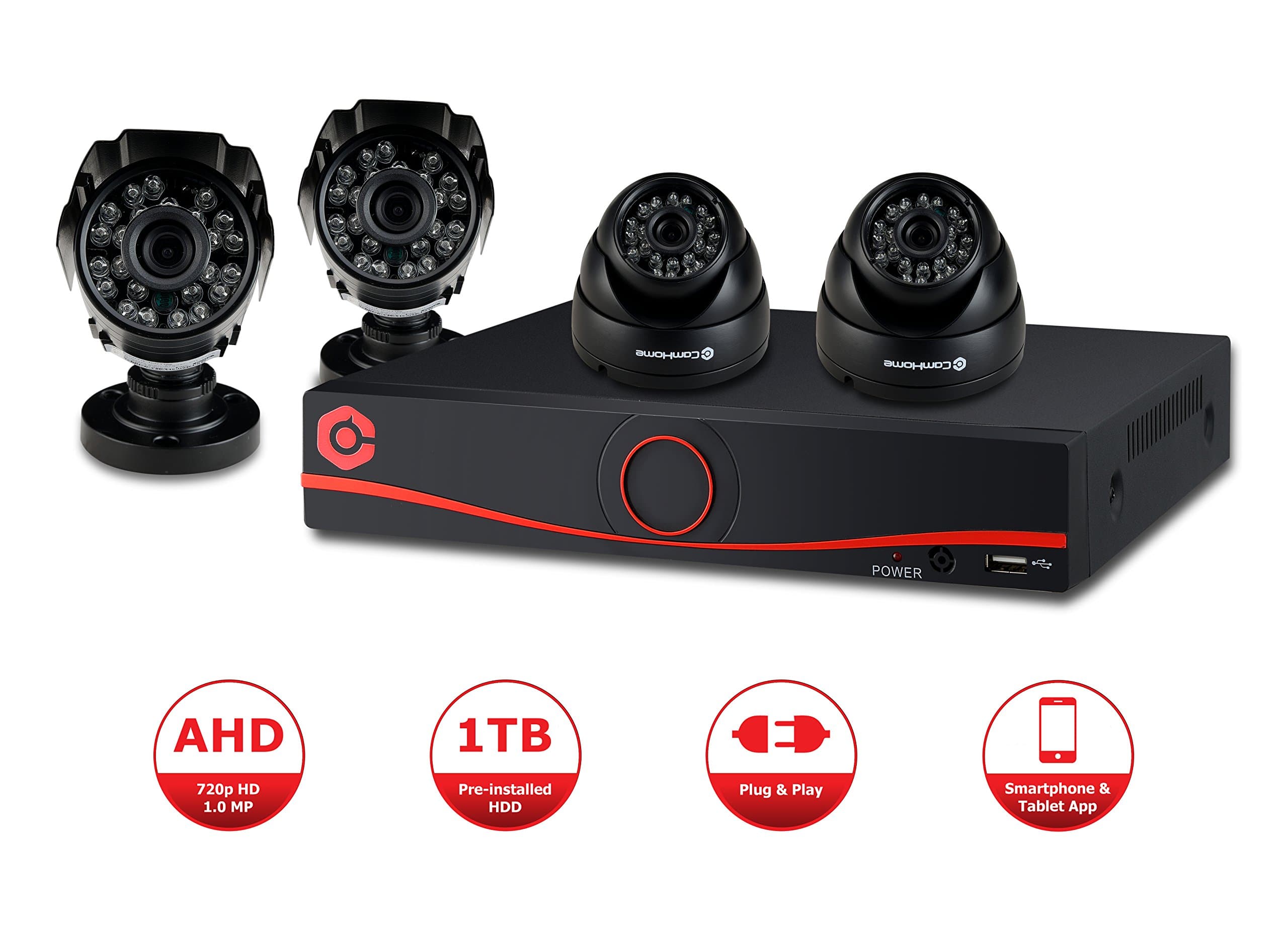 IP 4-Channel 720p AHD Wired Security System [Includes 1TB Hard Drive, Night Vision, Four 1.0 Megapixel Cameras, Dedicated app.]