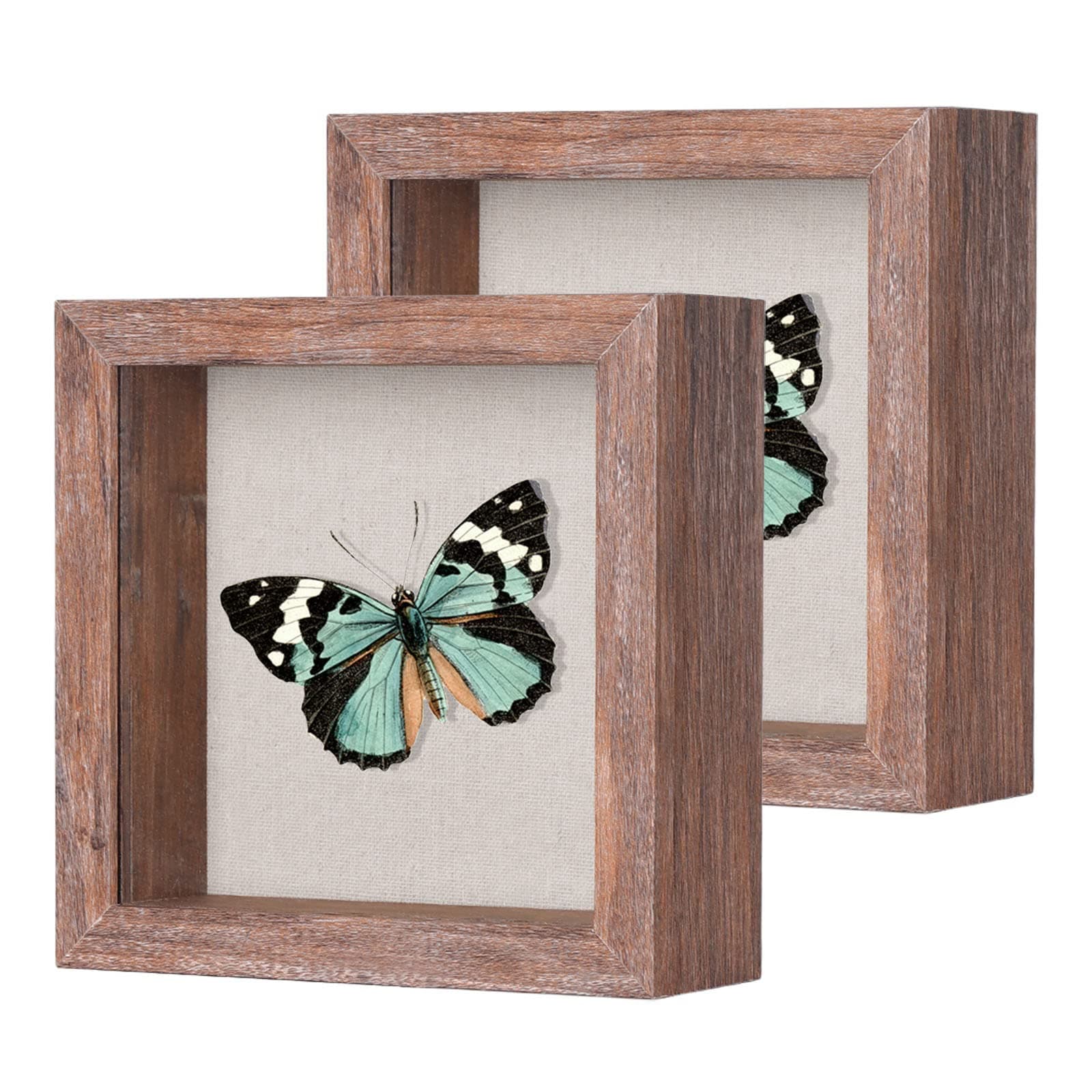 2 Packs 5x5 Shadow Box Frame with Linen Back - Sturdy Rustic Memory Display Case of Flower, Pictures, Medals and More, Rustic Brown