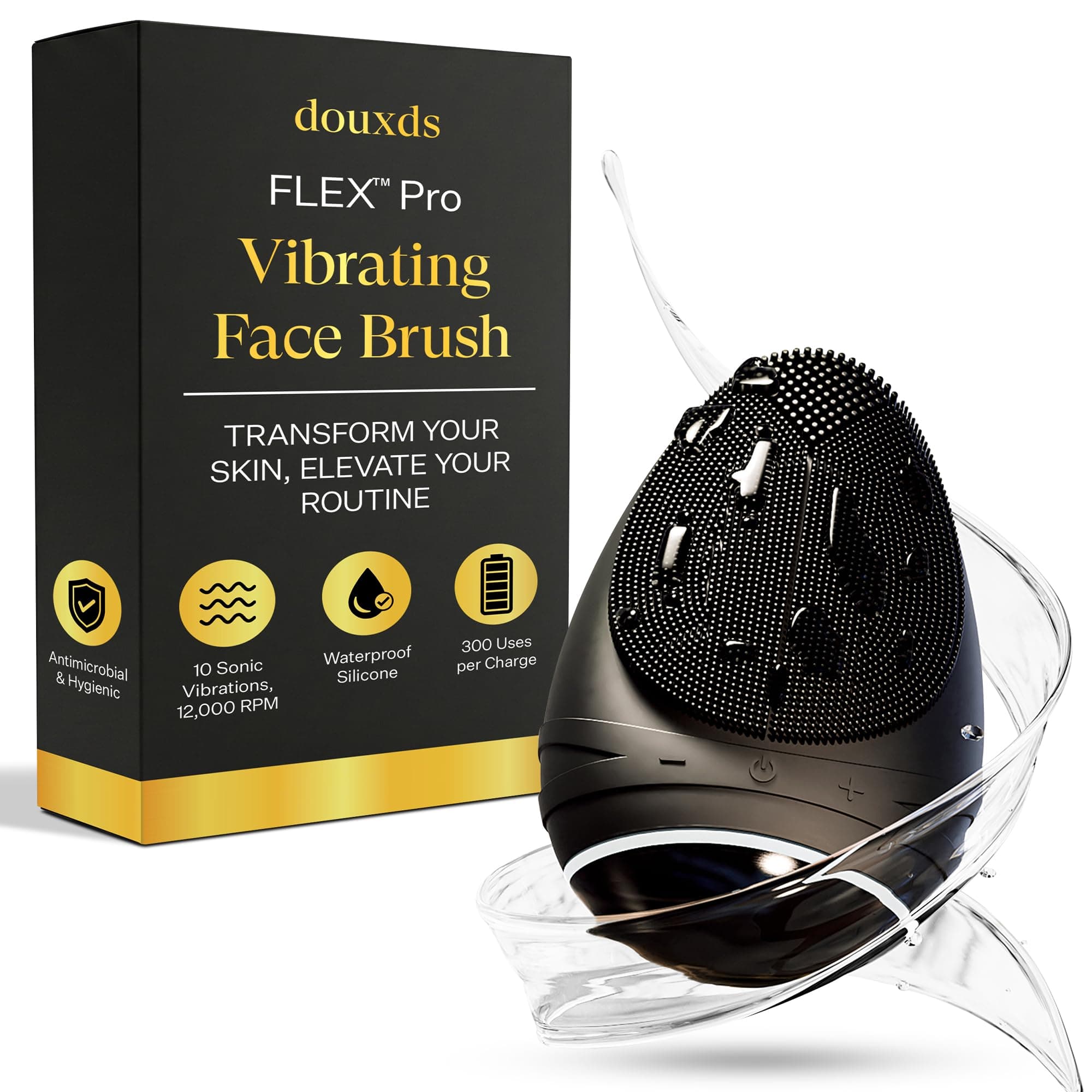 douxds Flex™ Pro Vibrating Face Brush, Electric Face Scrubber, Face Scrubber for Men, Flex™ Face Brush, Men's Skin Care, Powerful Sonic Technology, Removes Dark Marks and Bumps, Acne Treatment