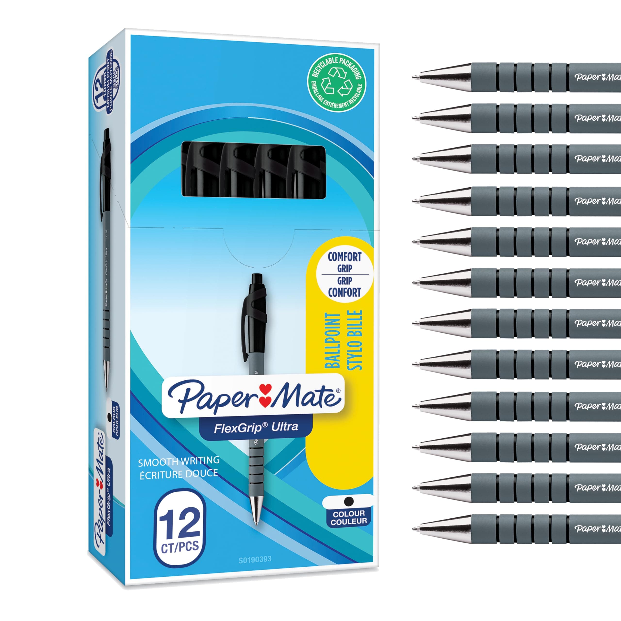 Flexgrip Ultra Retractable Ballpoint Pens, Medium Point (1.0mm), Black, 12 Count