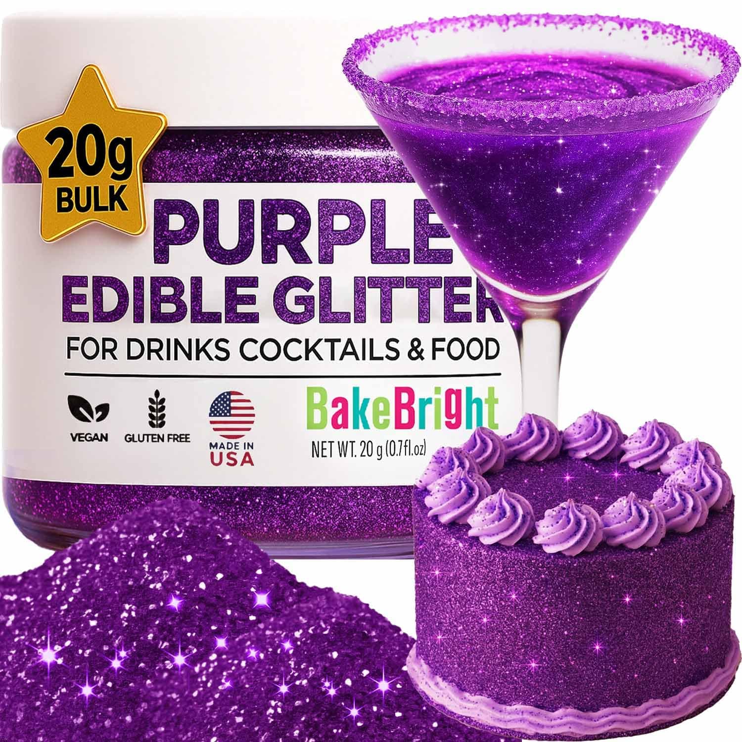 Easter Purple Edible Glitter for Drinks 20g - Easter Purple Edible Glitter for Cakes Cocktails Cake Decoration Sprinkles - Purple Luster Dust for Cocktail & Cake Topper Chocolate Baking Decorating Fondant Cookies - Drink Shimmer Spray - Food Grade Vegan, Kosher, Halal, Gluten Free - Made in USA