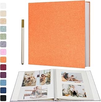 Photo Album Self Adhesive 4x6 5x7 3x5 8x10 Scrapbook Album DIY Scrap Book with A Metallic Pen (11"x10.6" 60 Pages, Orange)