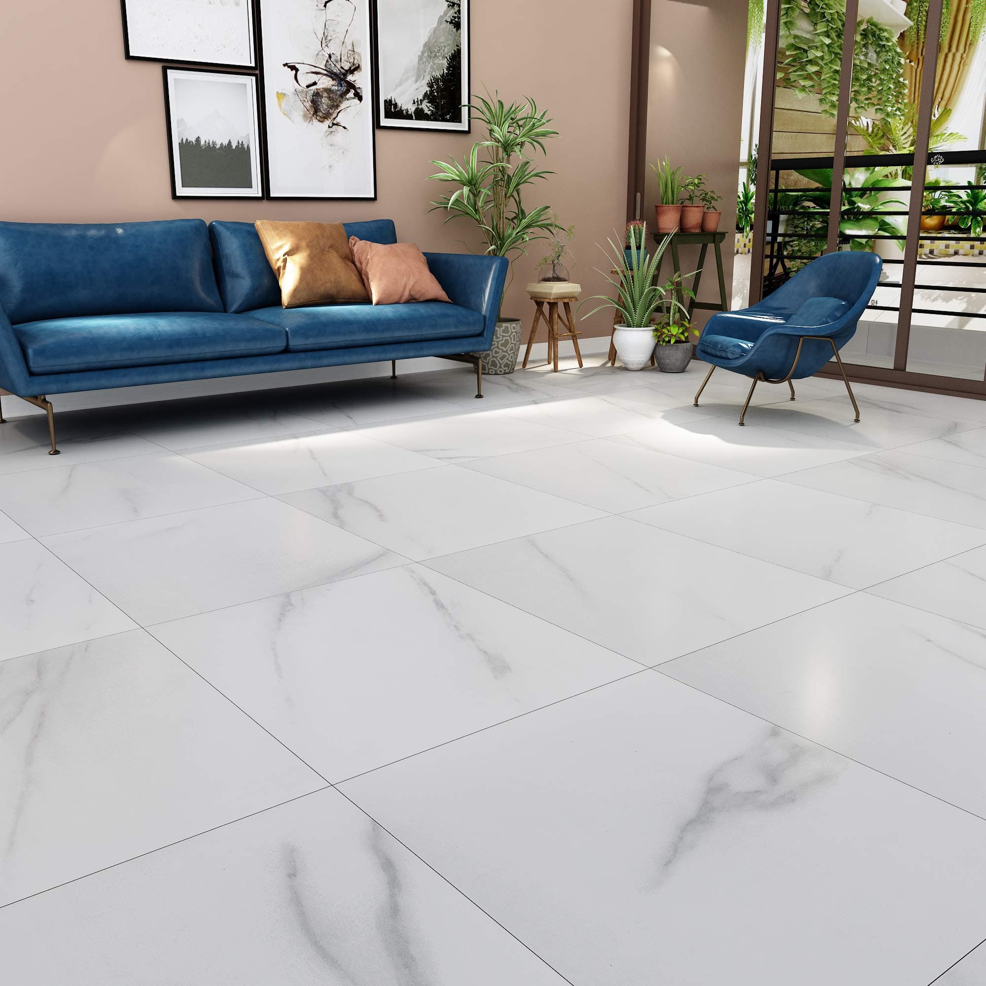 Livelynine 32 Tiles Vinyl Flooring Self Adhesive Floor Tiles Bathroom Flooring White Laminate Lino Kitchen Stick on Floor Tile Hallway 30CMX30CM Adhesive Floors Stickers