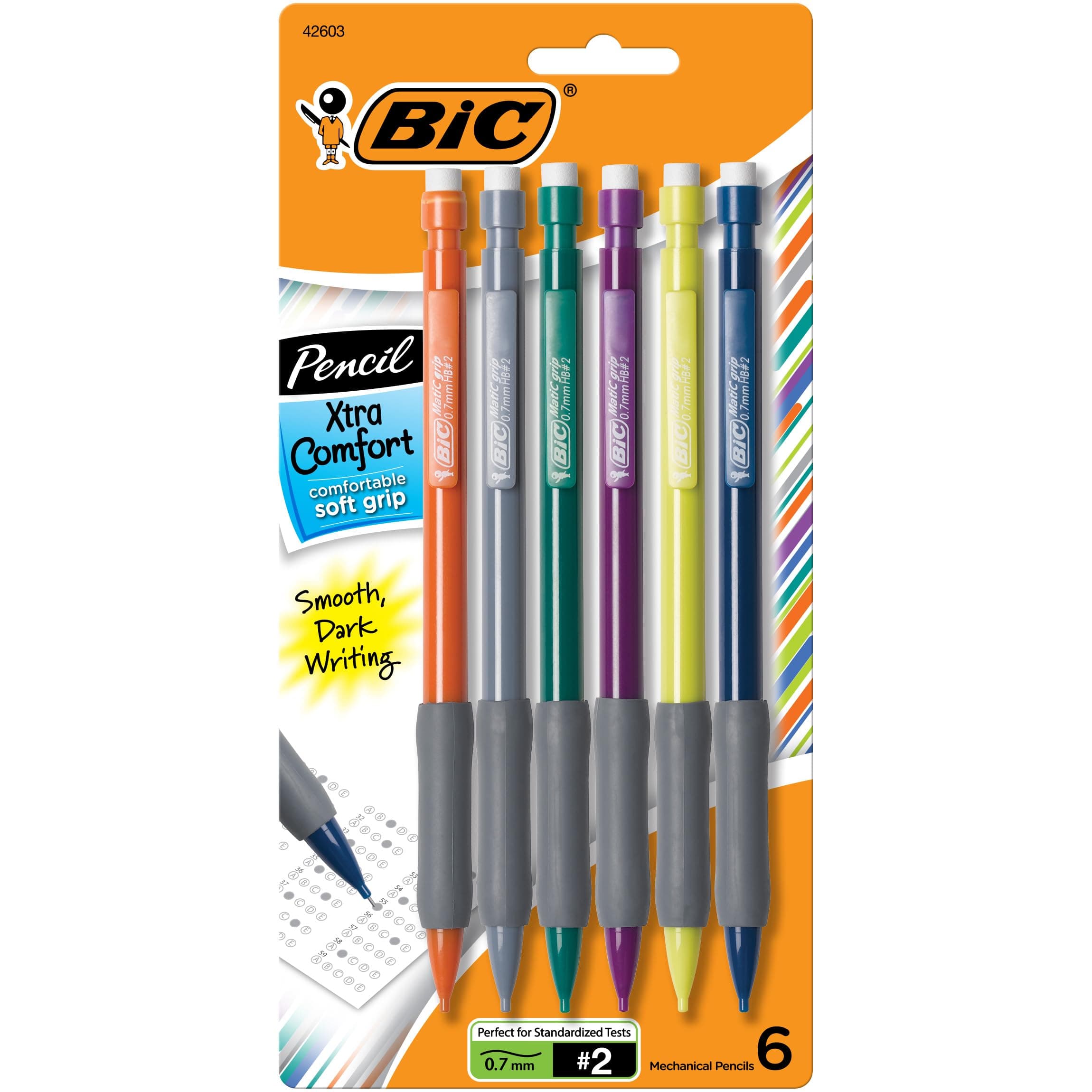 BIC Xtra Comfort Mechanical Pencils with Erasers, Medium Point (0.7mm), 6-Count Pack, Bulk Mechanical Pencils for School or Office Supplies
