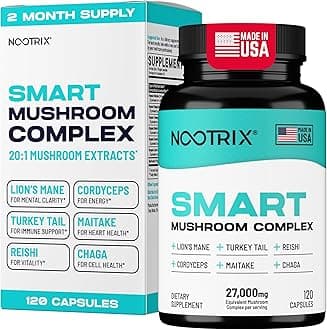 Nootrix Smart Mushrooms Complex Supplement | Supports Memory, Mental Focus, Cognitive Health & Energy | 27,000mg Organic Mushrooms | Lions Mane, Reishi, Cordyceps, Chaga & Turkey Tail | 120 Capsules