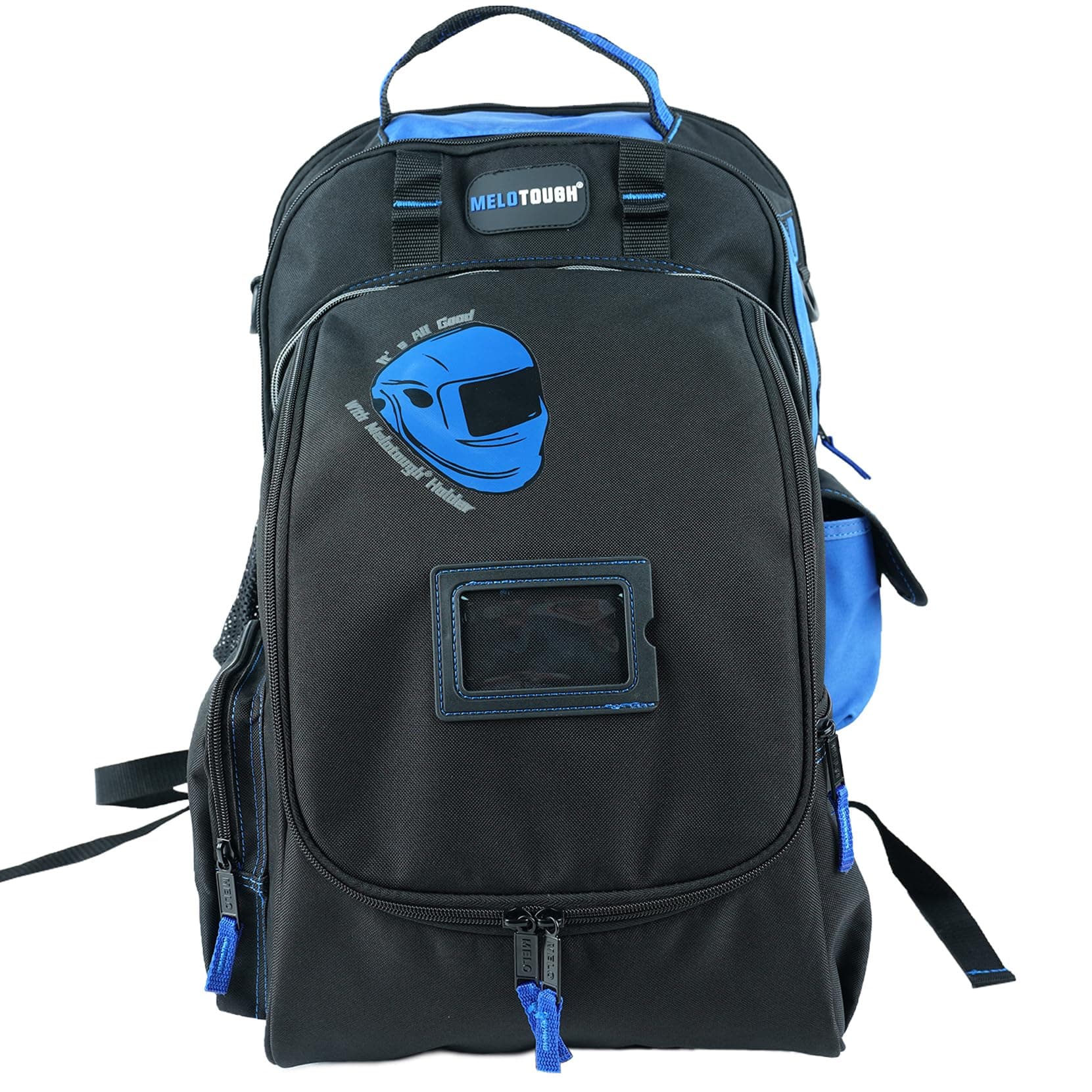 Electrician Tool Bag Welding Tool Backpack with Helmet Catch Heavy Duty Tool Organizer Bag for Electrician, Carpenter,Tradesman,Construction,HVAC,Welder (Blue)