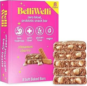 Belliwelli Soft Baked Probiotic Snack Bar | Gluten-Free, Dairy-Free, Vegan, & Low-FODMAP | Cinnamon Churro (8 Pack)