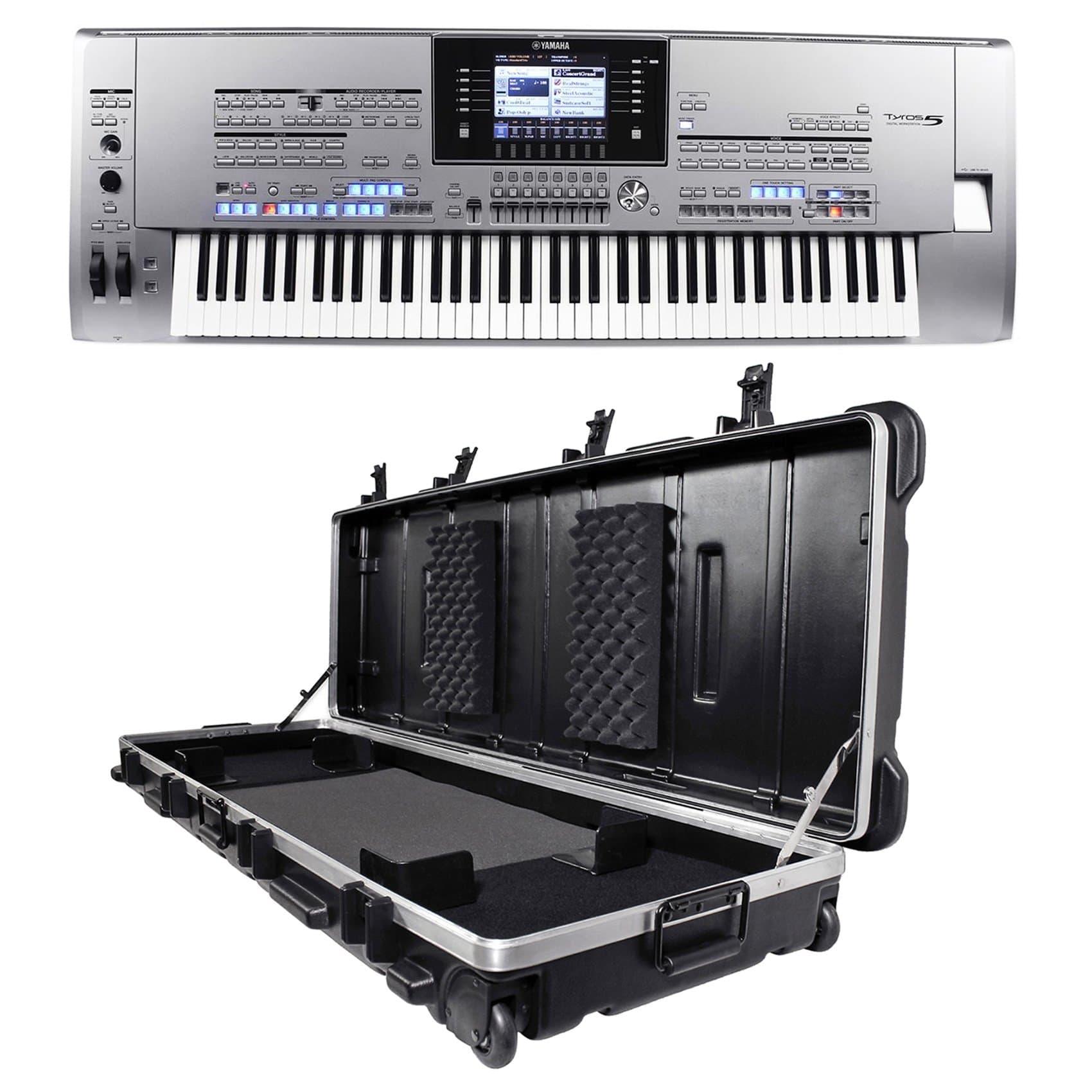 Package: Yamaha Tyros 5 76 Key Flagship Arranger Keyboard Workstation with a 7.5" LCD Screen + SKB 1SKB-5817W ATA 88-Note Slim Keyboard Hard Case With Wheels