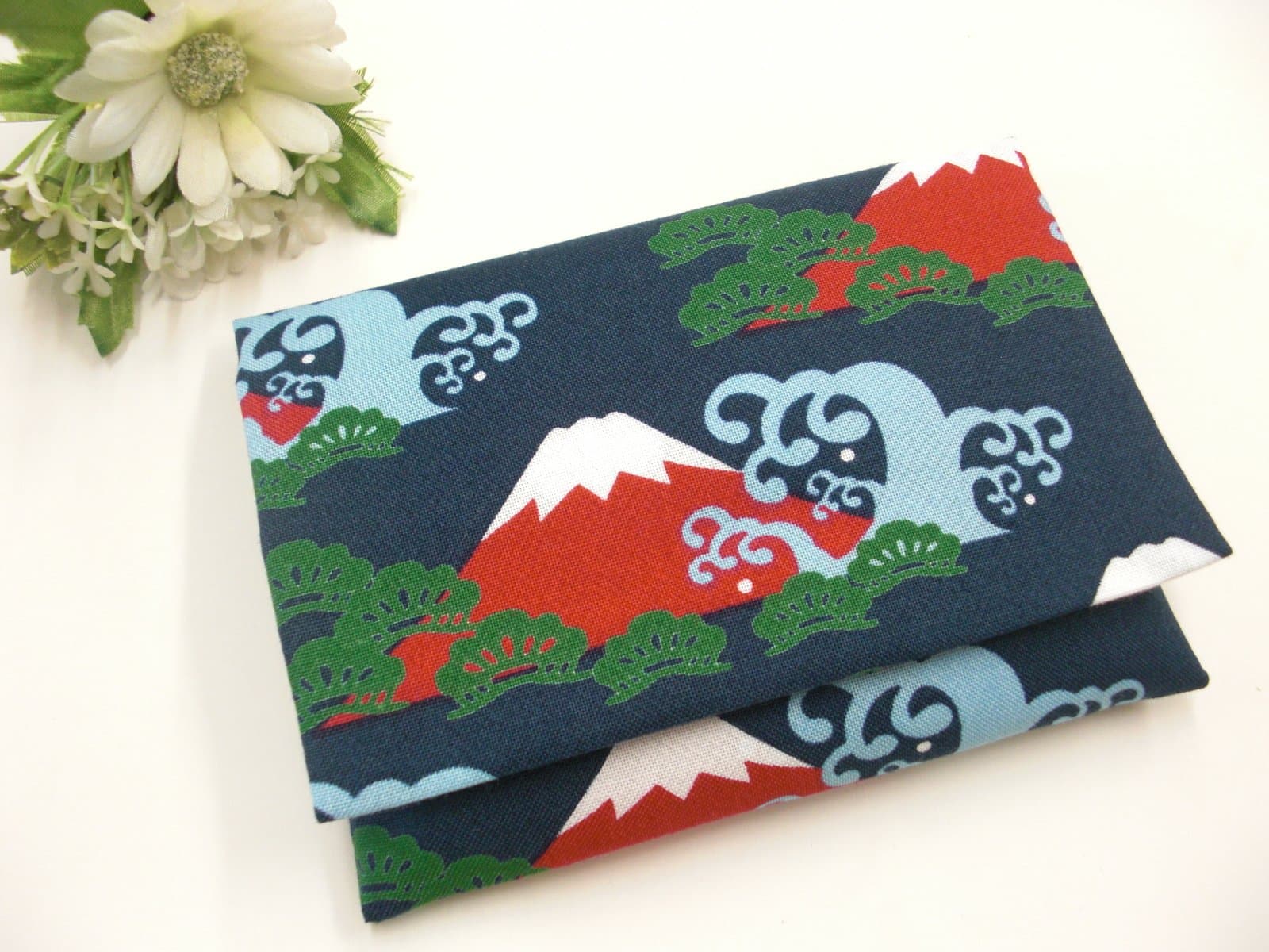 Pocket tissue case navy blue ~ Fuji ( wave - pine ) Pocket Tissue Case pocket tee case pocket tissue cover handmade Japanese Pattern