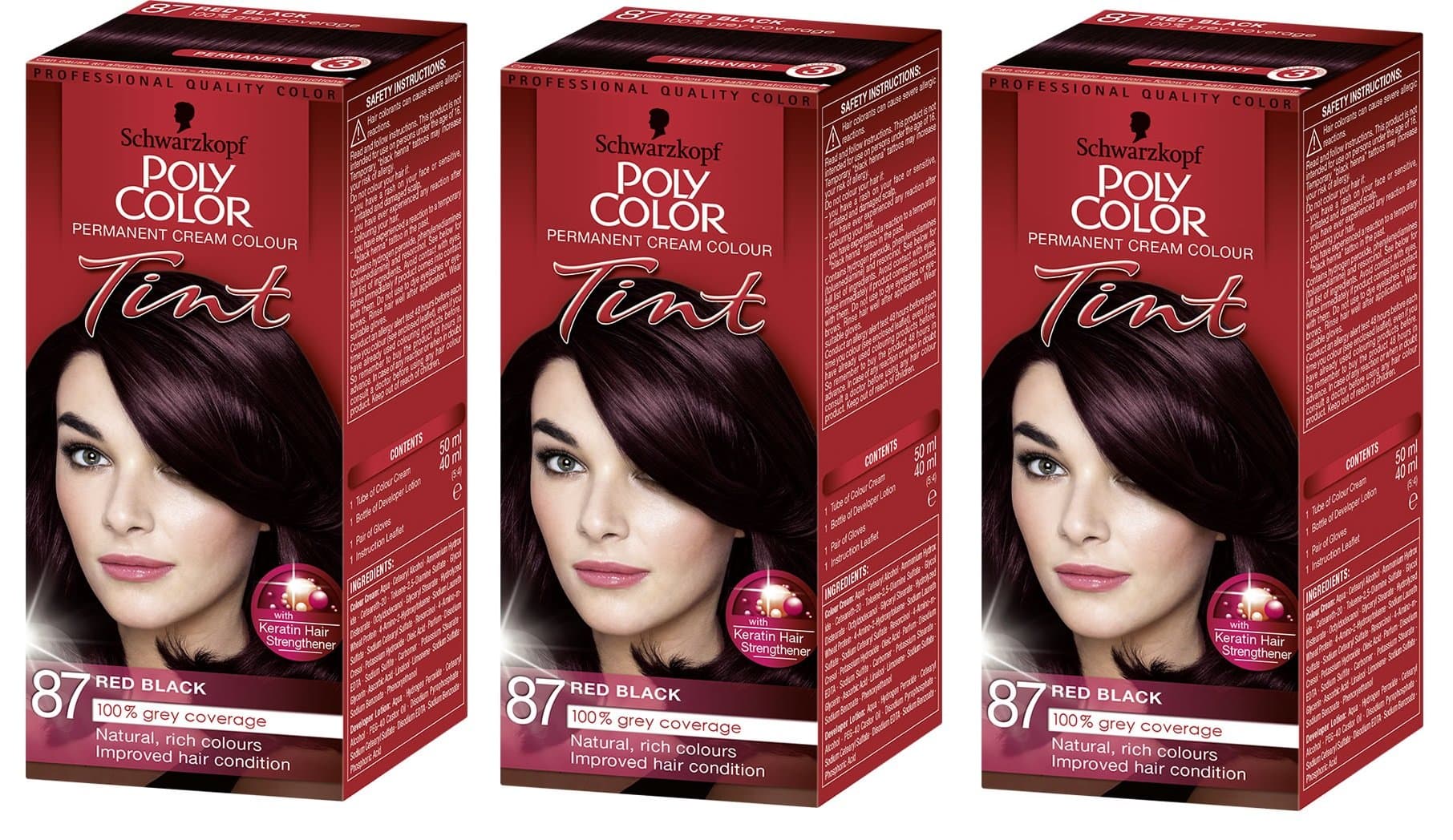 Schwarzkopf Poly Color Permanent Colour Red Black 87 - Pack of 3