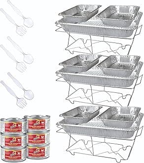 24 Piece Party Serving Kit Includes Chafing Dish Buffet Set and Serving Utensils For All Types Of Parties And Events, 3 complete Disposable Party Sets