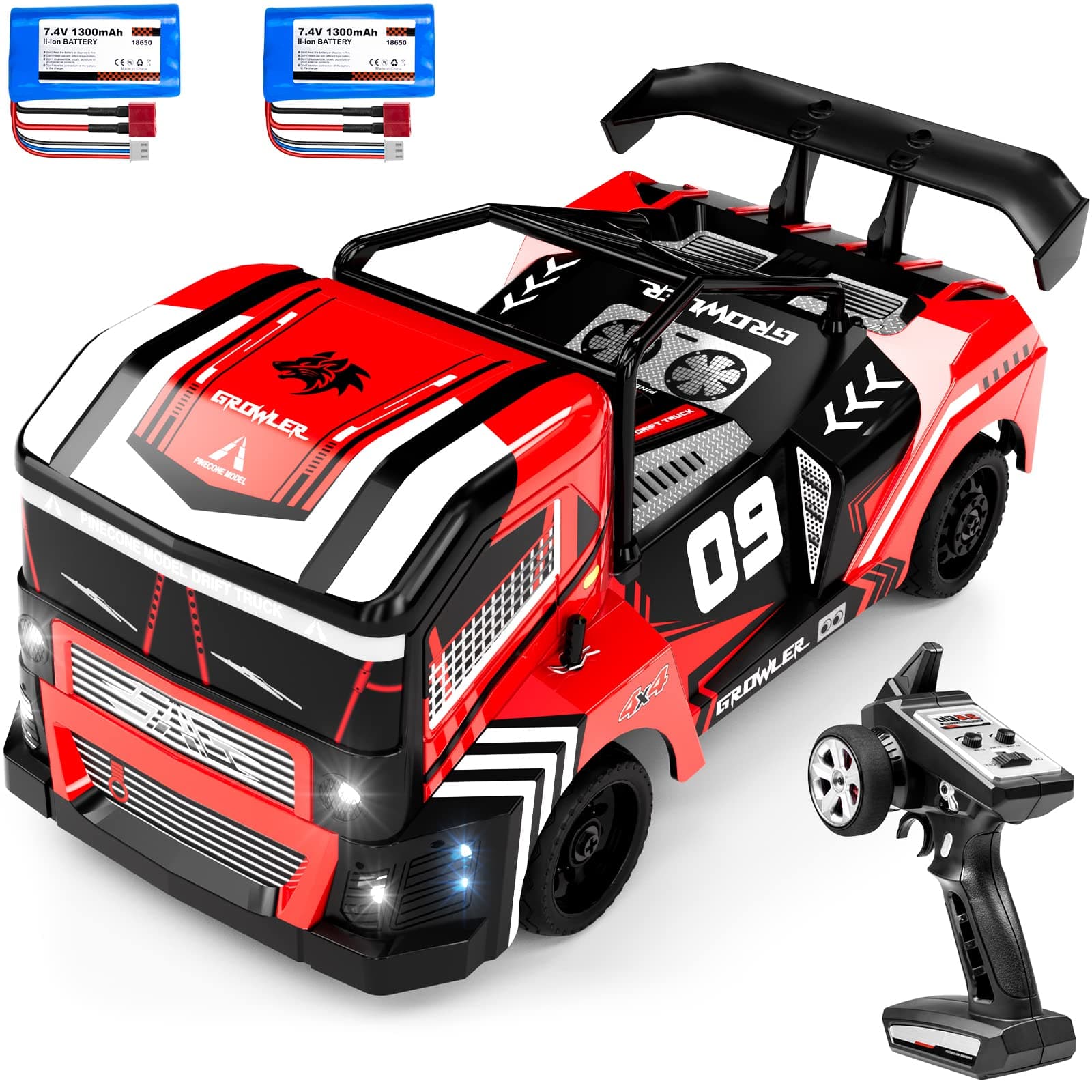1:16 Remote Control Car for Drift and Race, 2.4Ghz Full Proportional 35KM/H High Speed RC Cars for Adults and Kids, 4WD Racing Drifting Truck with Two Batteries for Birthday