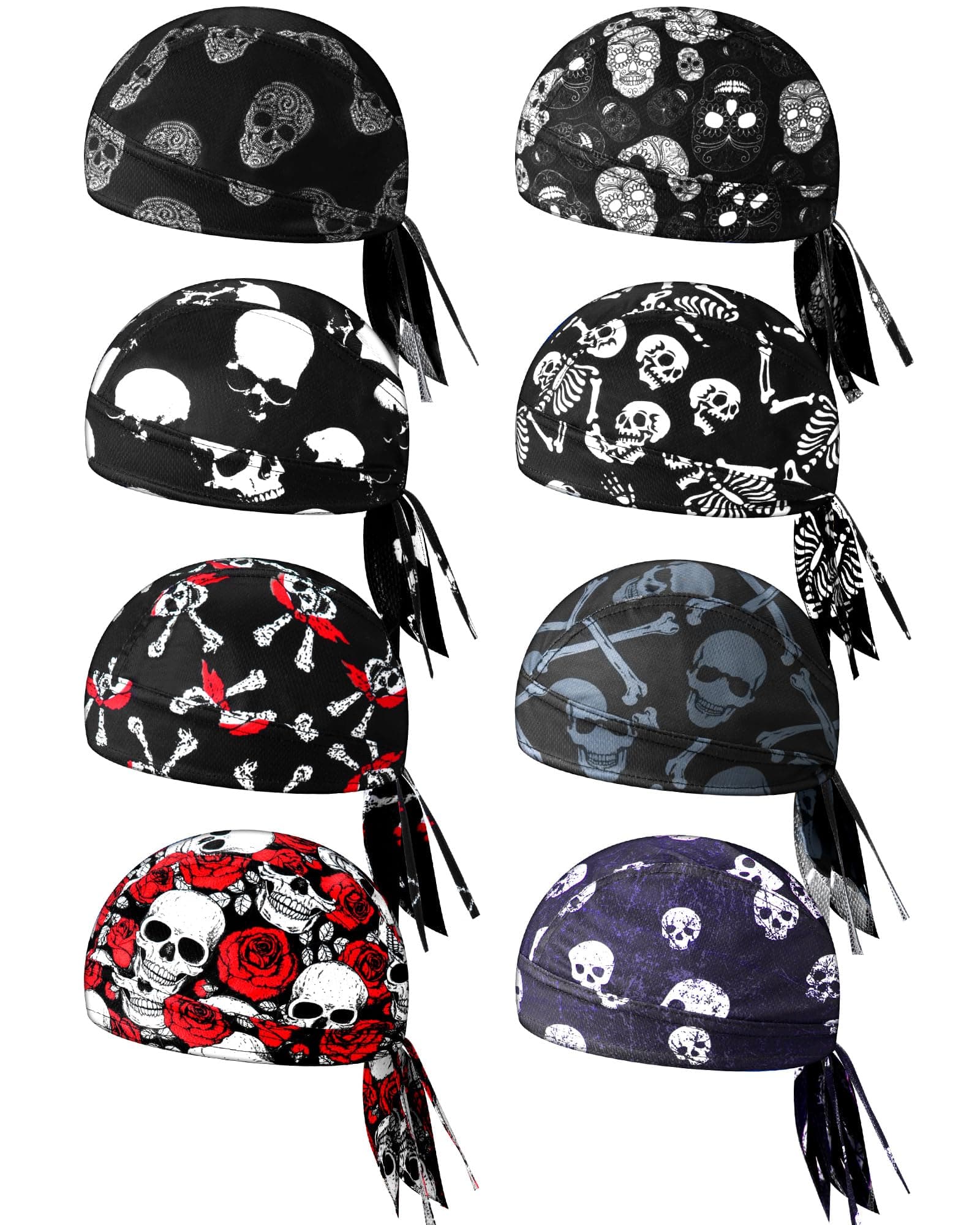 Foaincore8 Pack Do Rag Skull Caps for Men Sweat Wicking Doo Rags Cooling Helmet Liner Cycling Motorcycle Bandana