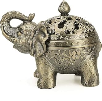 K COOL Alloy Incense Holder Stand Elephant Cone Coil Incense Burner Ash Catcher with Lid, Aromatherapy Ornament Home Decoration for Indoor Outdoor (Bronze)