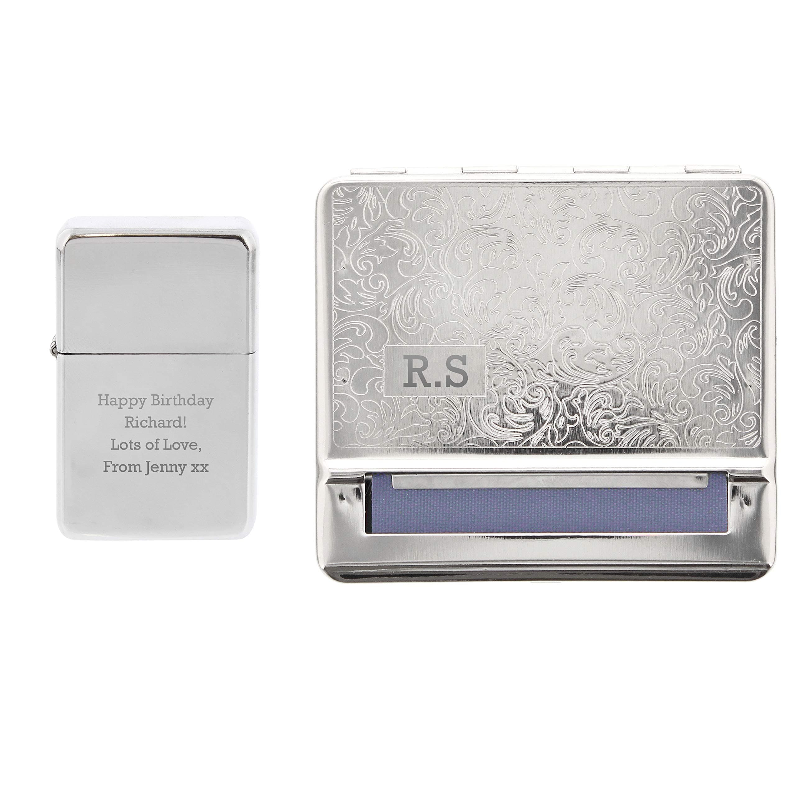 GiftRush Personalised Tobacco Tin And Silver Lighter Set