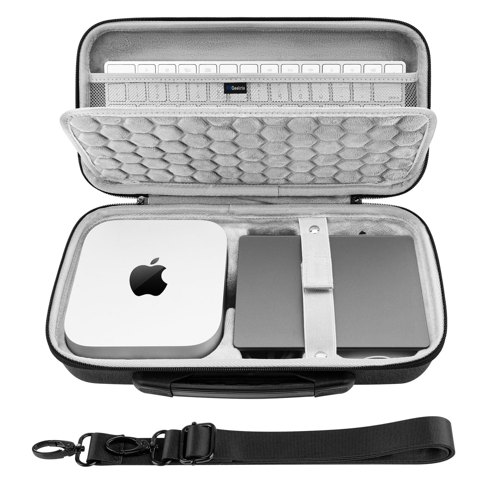 Geekria Desktop Computer Hard Travel Case, Compatible with Apple 2024 Mac mini M4 / Mac mini Pro, Fit for Magic Keyboard, Mouse, Trackpad and Accessories (Dark Gray)