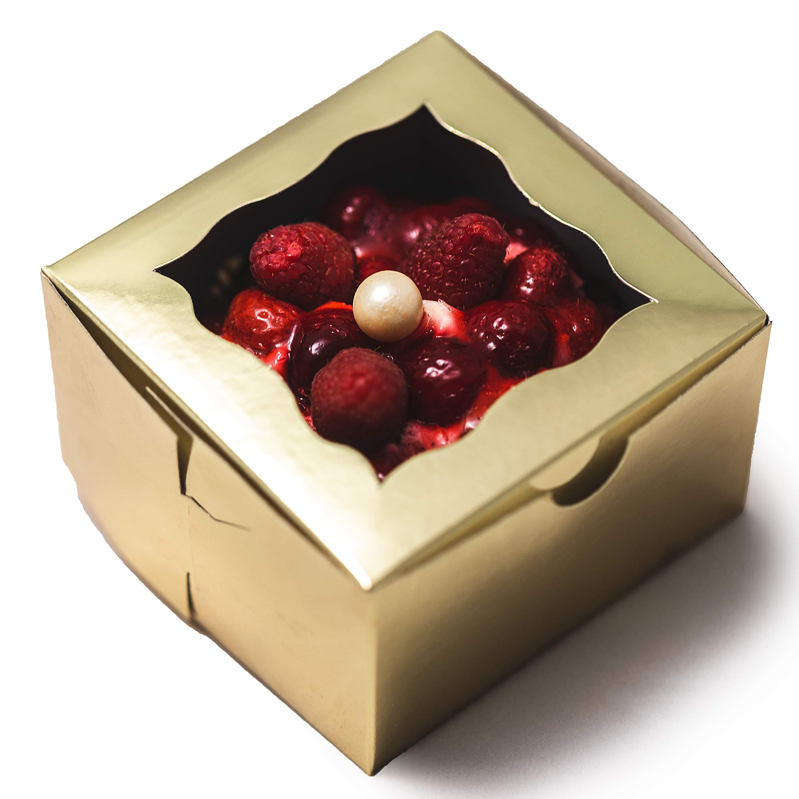 [50Pack] Gold Bakery Boxes with Window 4x4x2.5" - By Cuisiner