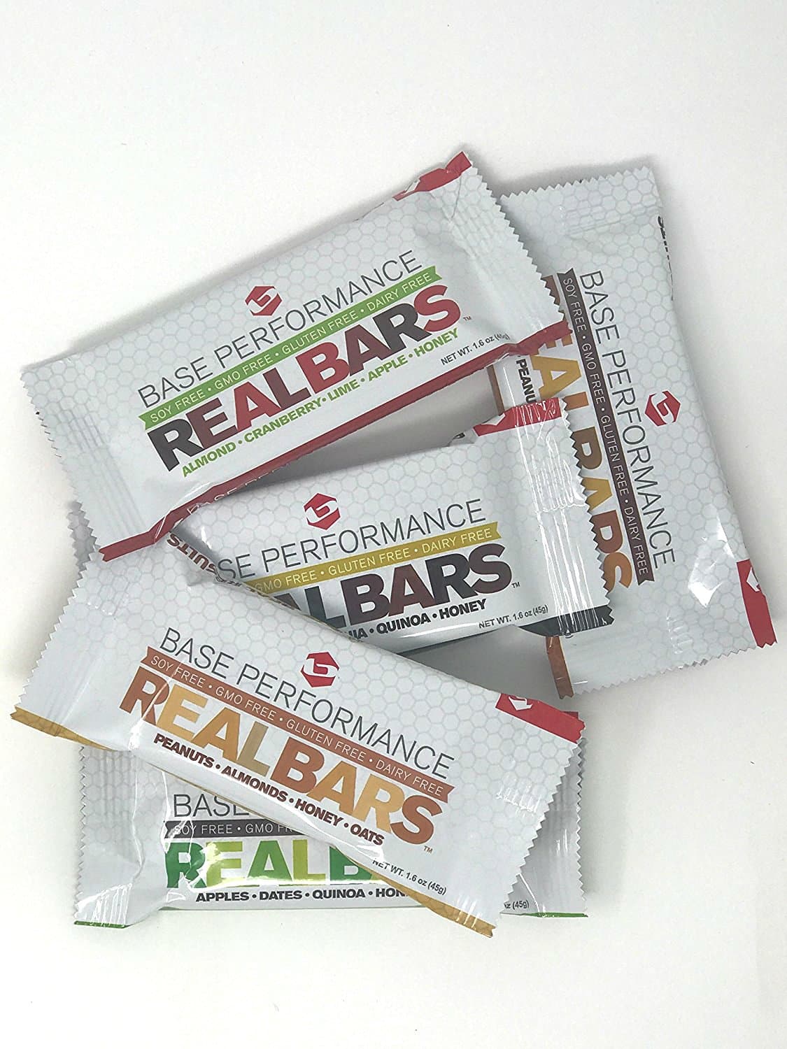 BASE Performance REAL BAR - Variety 5 Pack | One bar of each flavor (Cranberry Lime, Peanut Butter, Peanut Butter Crisp, Fudge Brownie, Sweet Apple)
