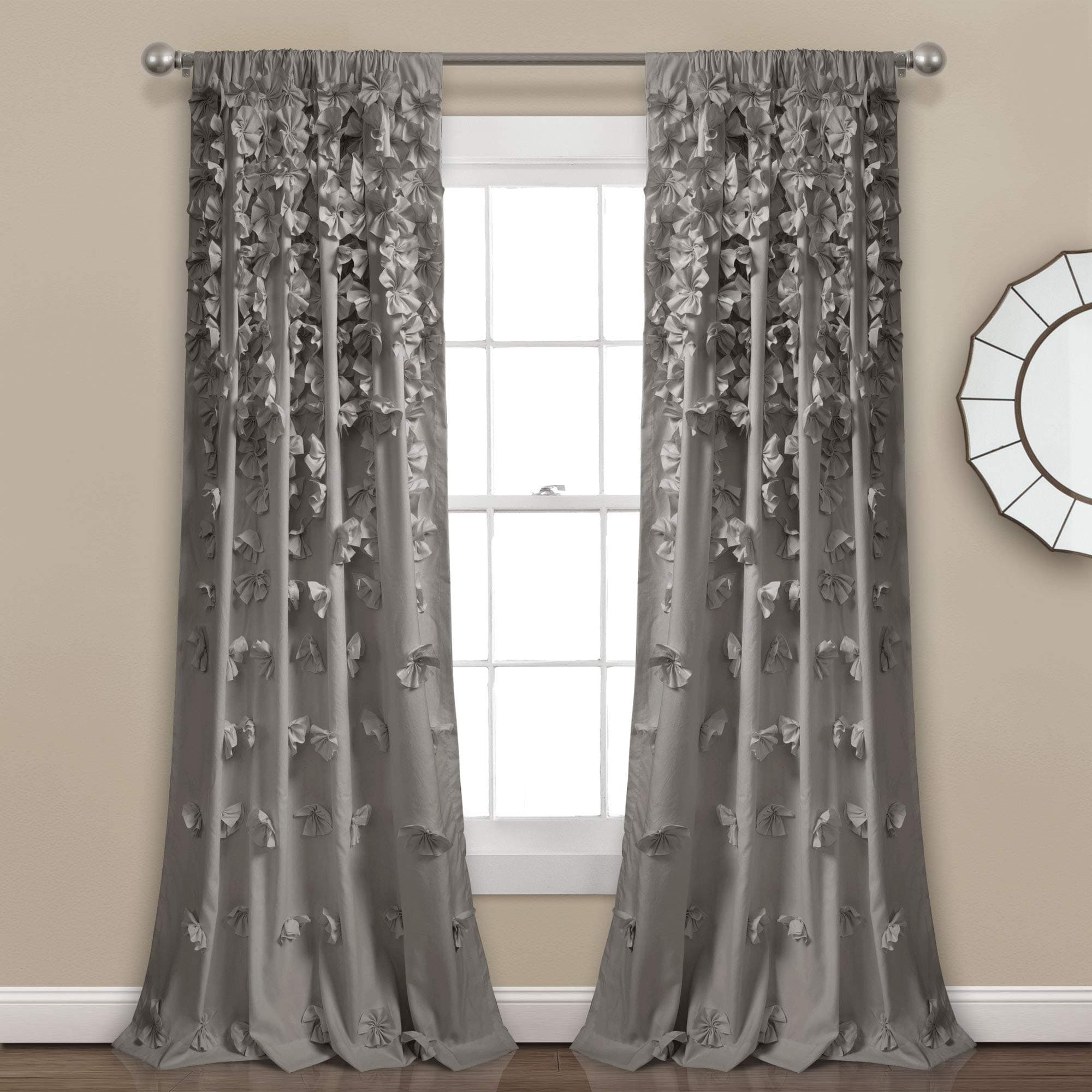 Riley Window Curtain Panel - Charming Handmade Bow Details - Elegant Light Filtering Single Curtain for Living Room, Dining Room, or Bedroom - 54" W x 84" L, Gray