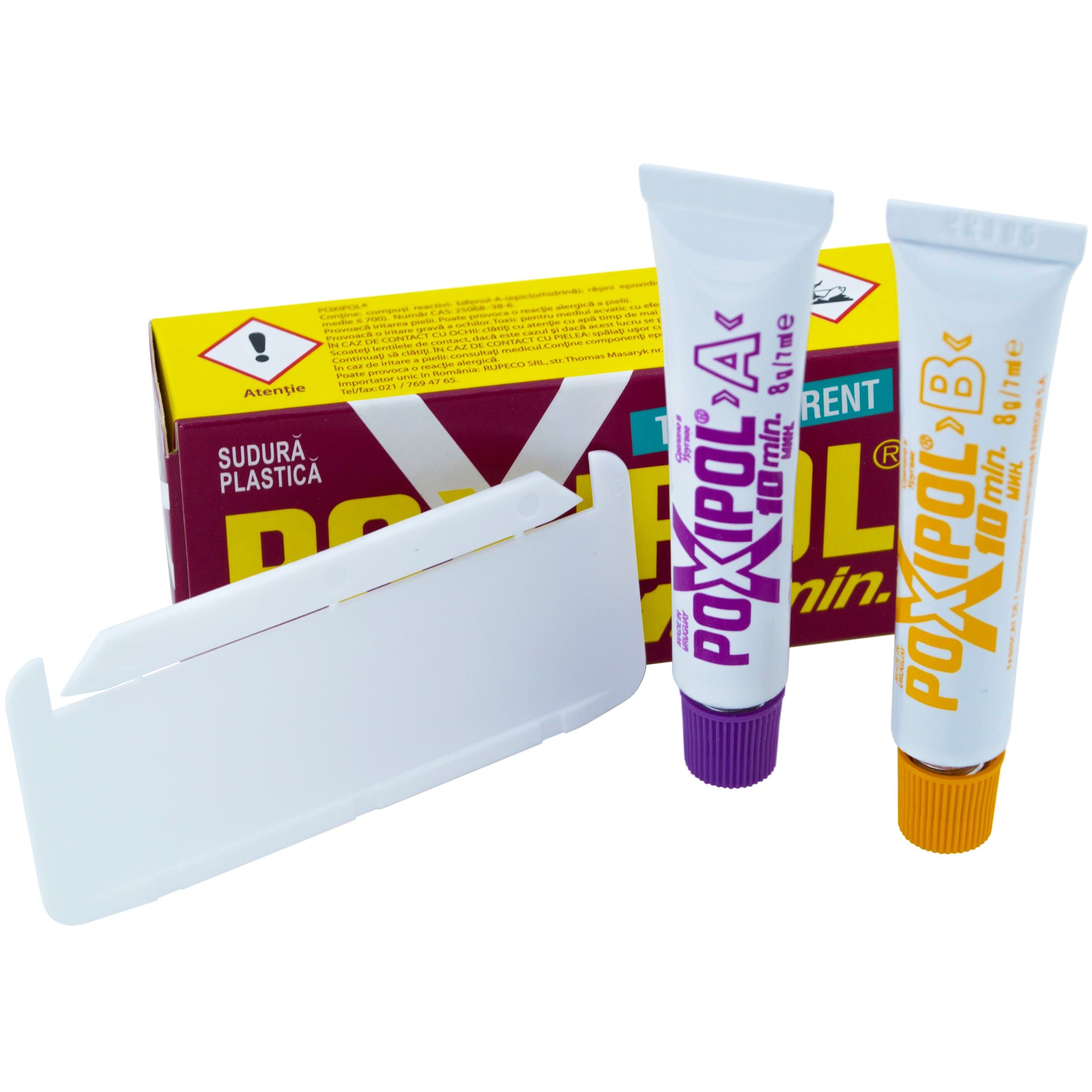 POXIPOL 10 Min Transparent. Extremely Powerful Plastic Welding. After Full Cure Can be Sanded, Drilled, Tapped, Machined, Filed or Painted. 16 GR /14 ML