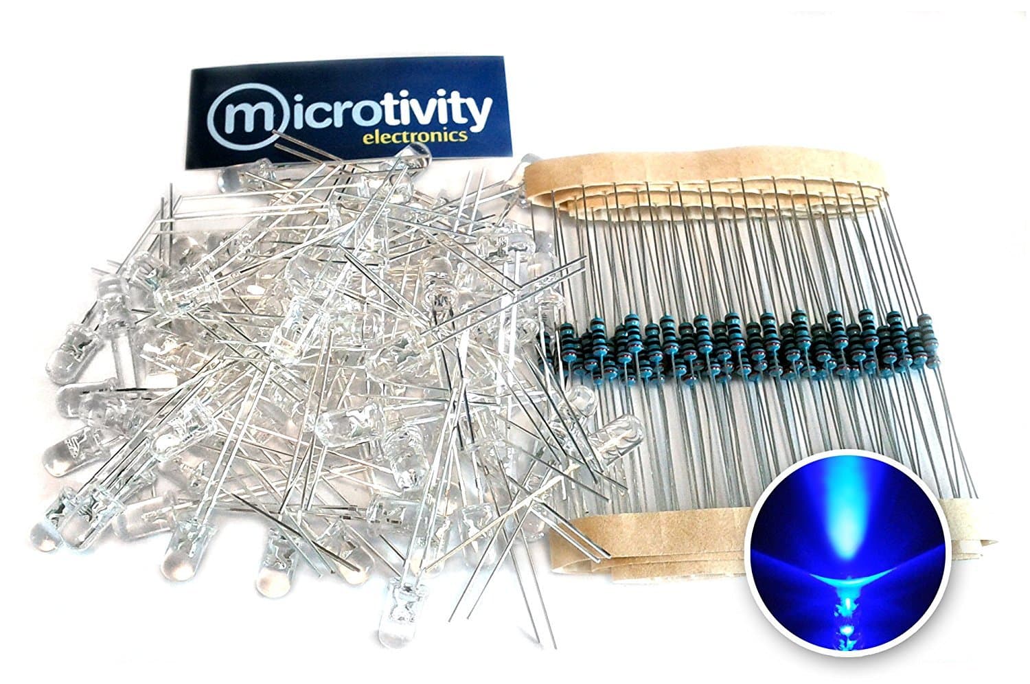 microtivity IL441 5mm Clear Blue LED w/Resistors (Pack of 100)