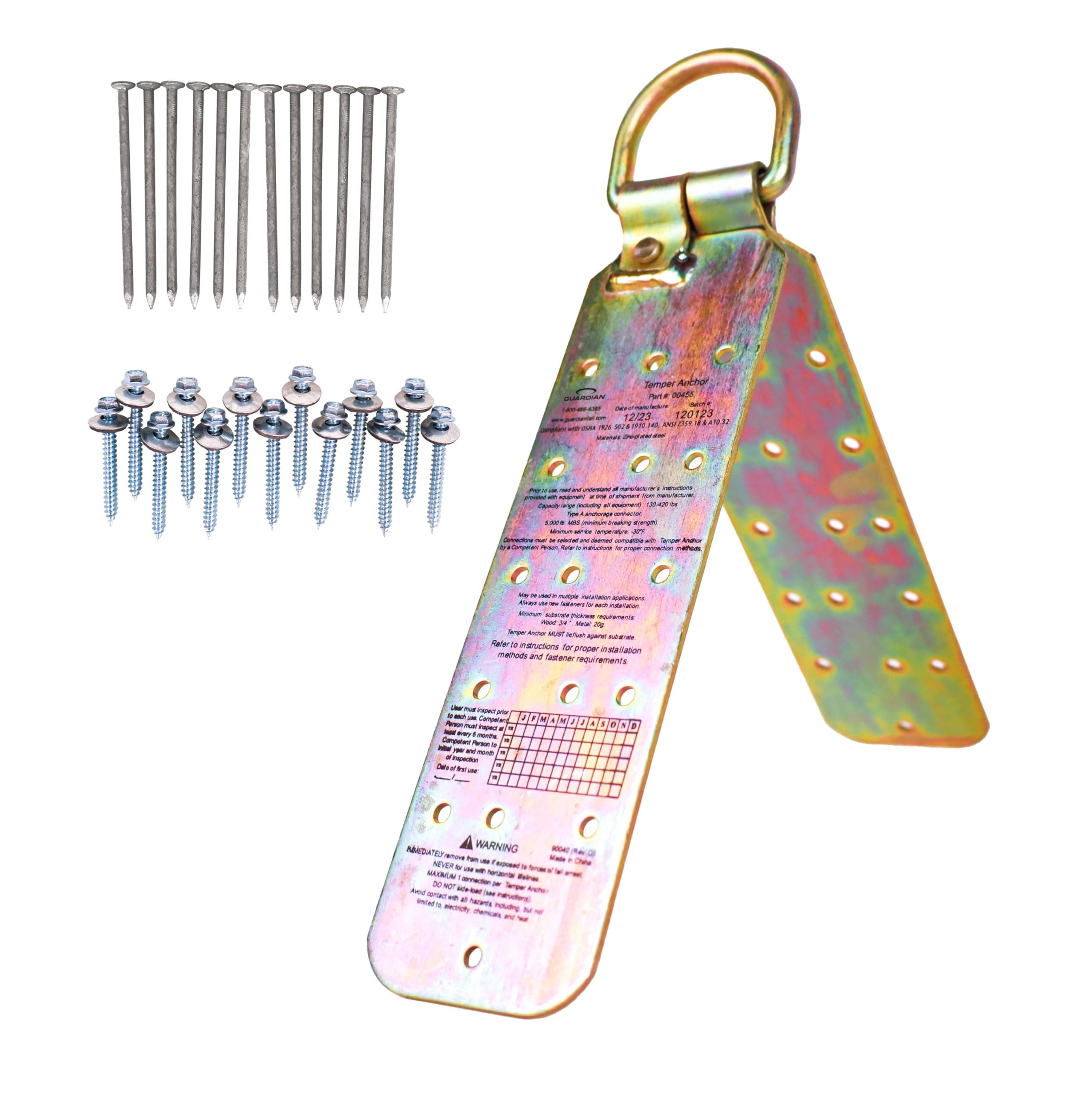 Guardian 00455 Temper Reusable Anchor | for Use on Flat to 45 Degree Roof Pitches (0/12 to 12/12) | Fasteners Included | Zinc Plated Steel | OSHA and ANSI Compliant