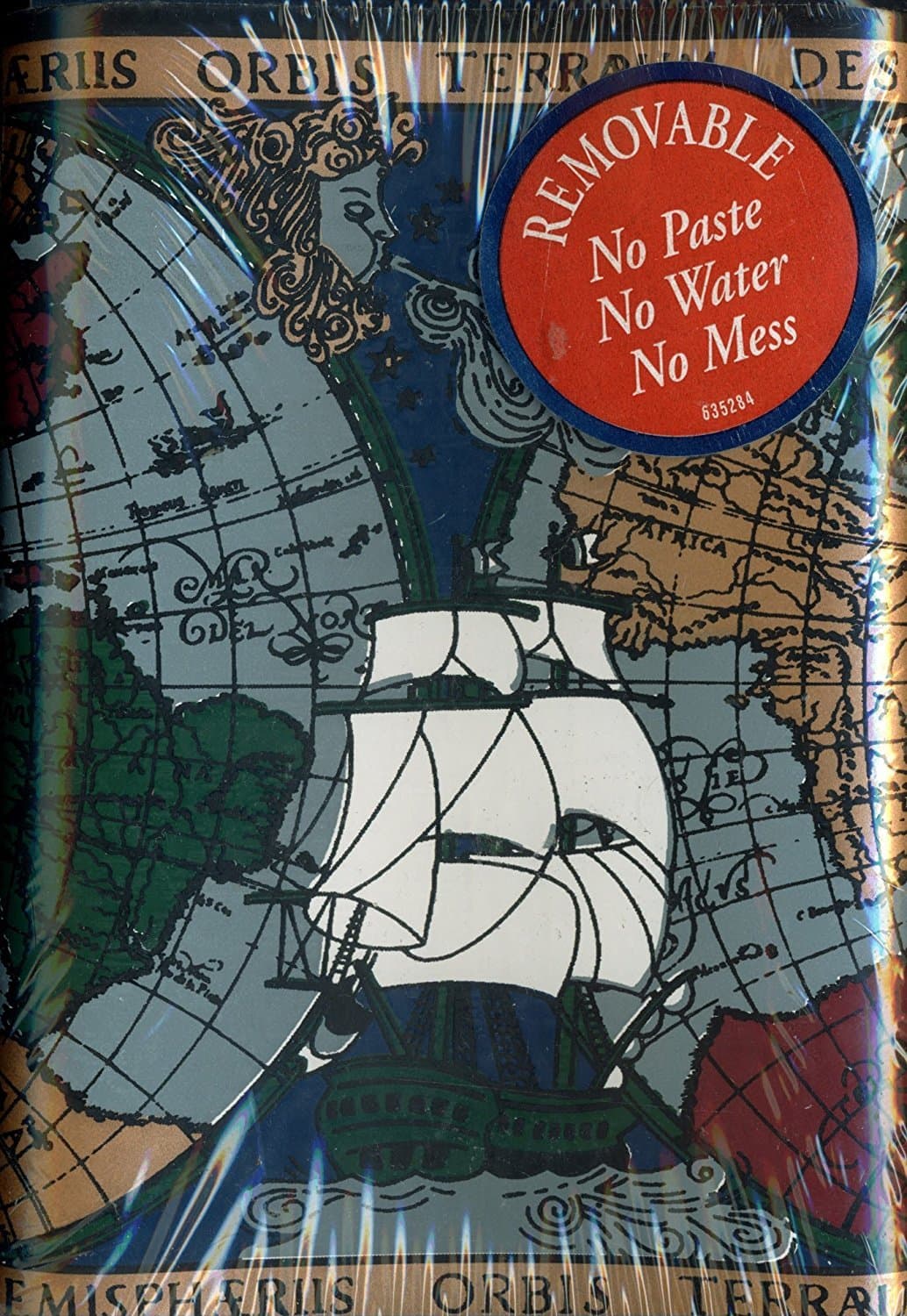 Rare Map Wallpaper Border Based on Nicholas Van Geelkercken 's Orbis Terrarum Descriptio Duobis Planis Hemisphaeriis Comprehesa (Detailed Description Of The Flat Earth In Two Hemispheres) 8.5 Sq Feet (5 Yards by 6.87 Inches)