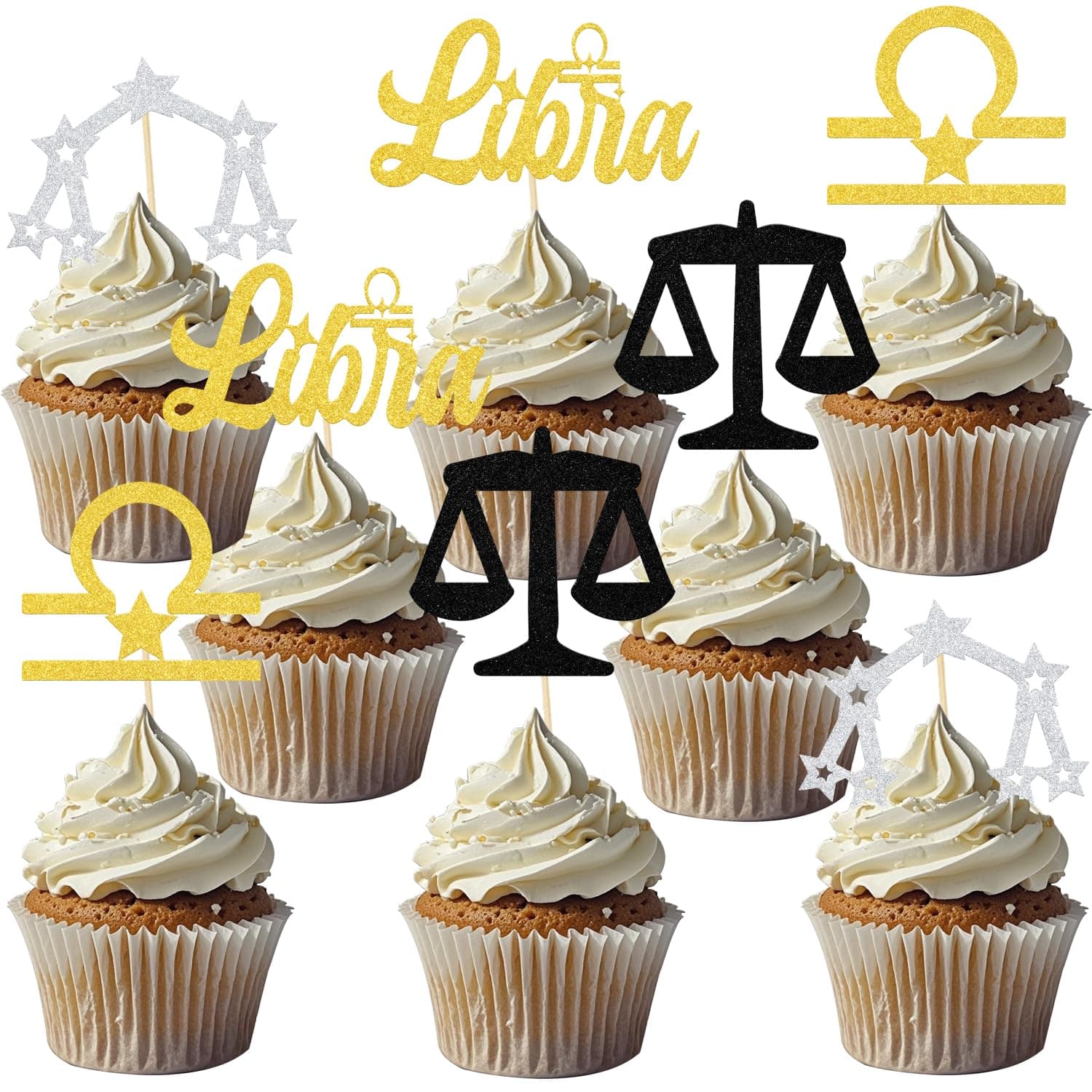 24 Pcs Libra Cupcake Toppers Li*bra Cake Decorations Lib*a Birthday Party Decorations September October Birthday Party Decorations Supplies