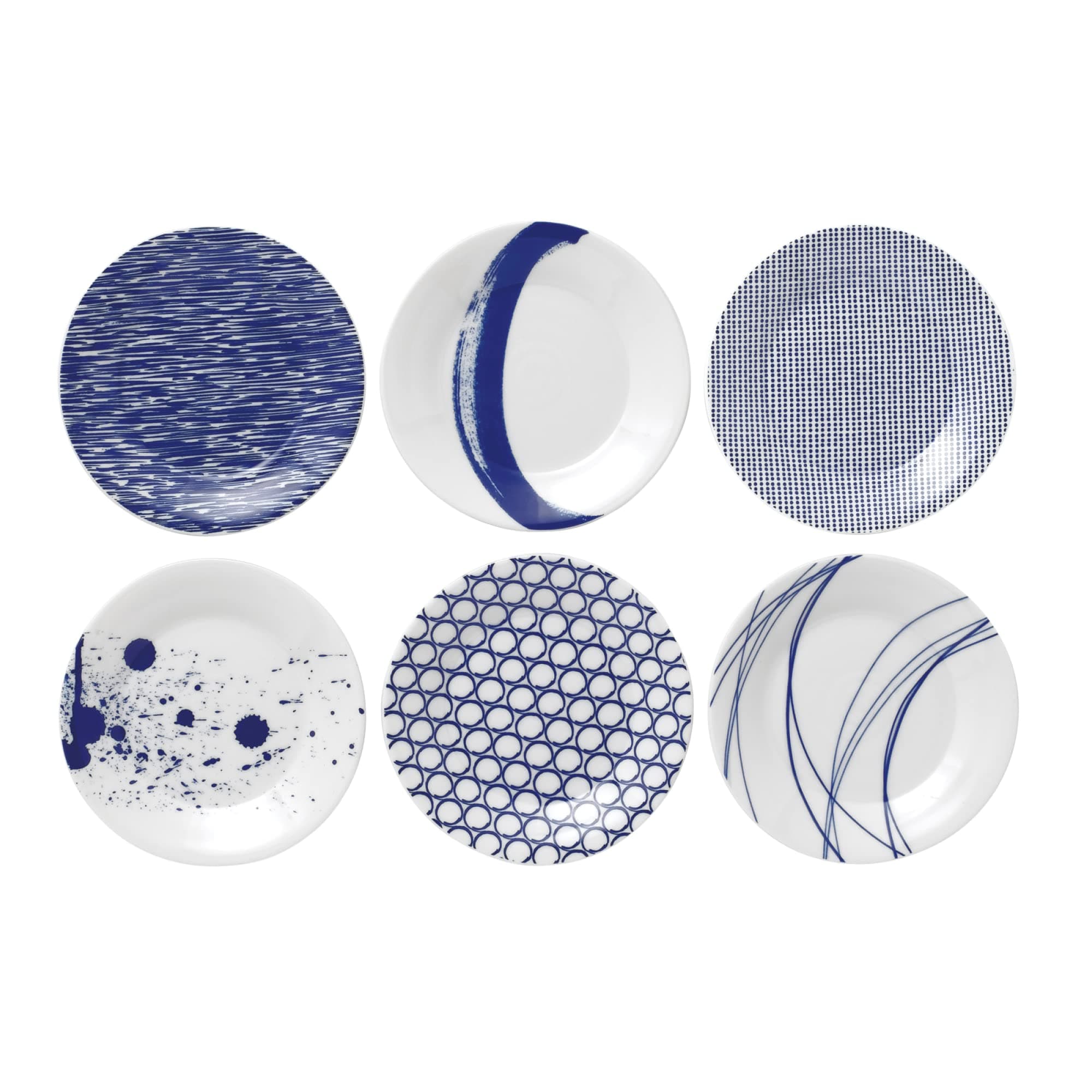 Plate Set - Pacific Blue Collection Tapas Plate Set - Porcelain Tableware Set of 6 - Perfect for Starters, Sides and Sweets - 16cm