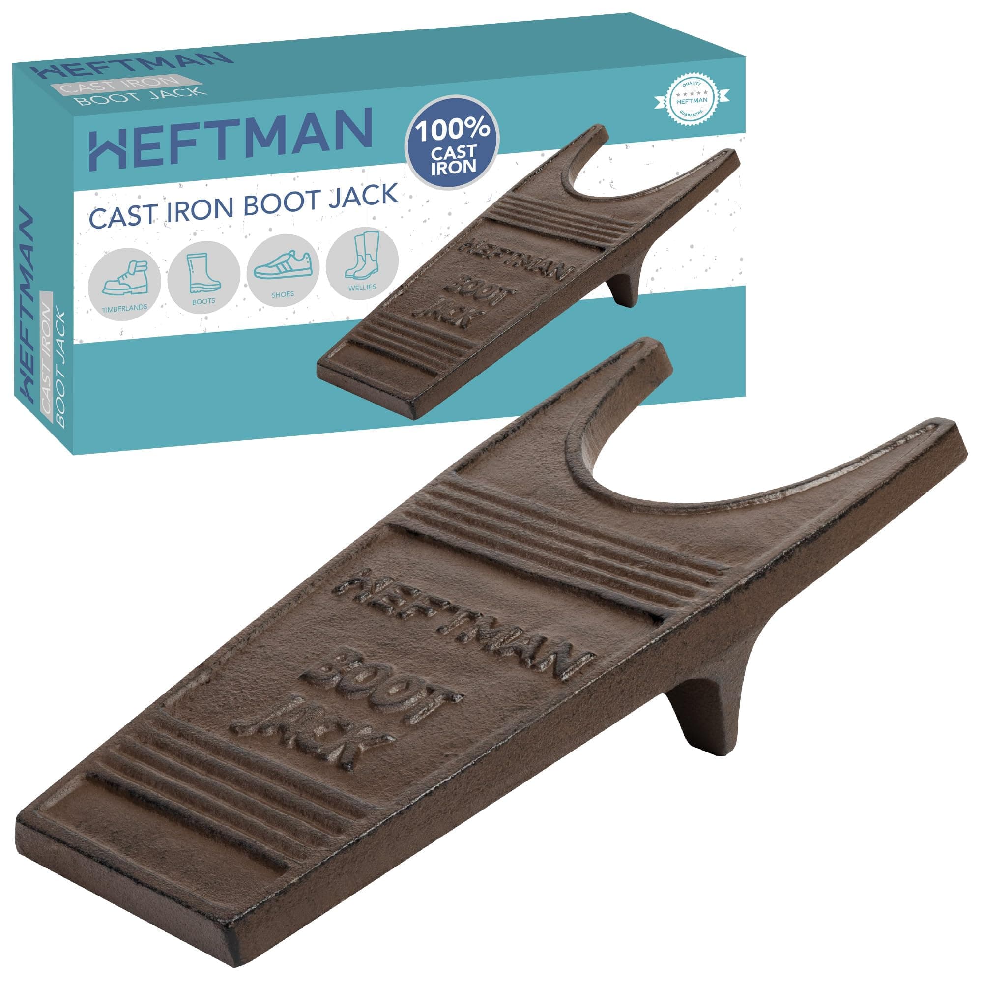 Boot Jack Cast Iron - Heavy Duty, Rustic Welly Boot Remover for Quick & Easy Removal of All Types/Sizes of Boots & Wellies - Corrosion-Resistant Welly Puller with Boot Scraper Grooves (1kg)