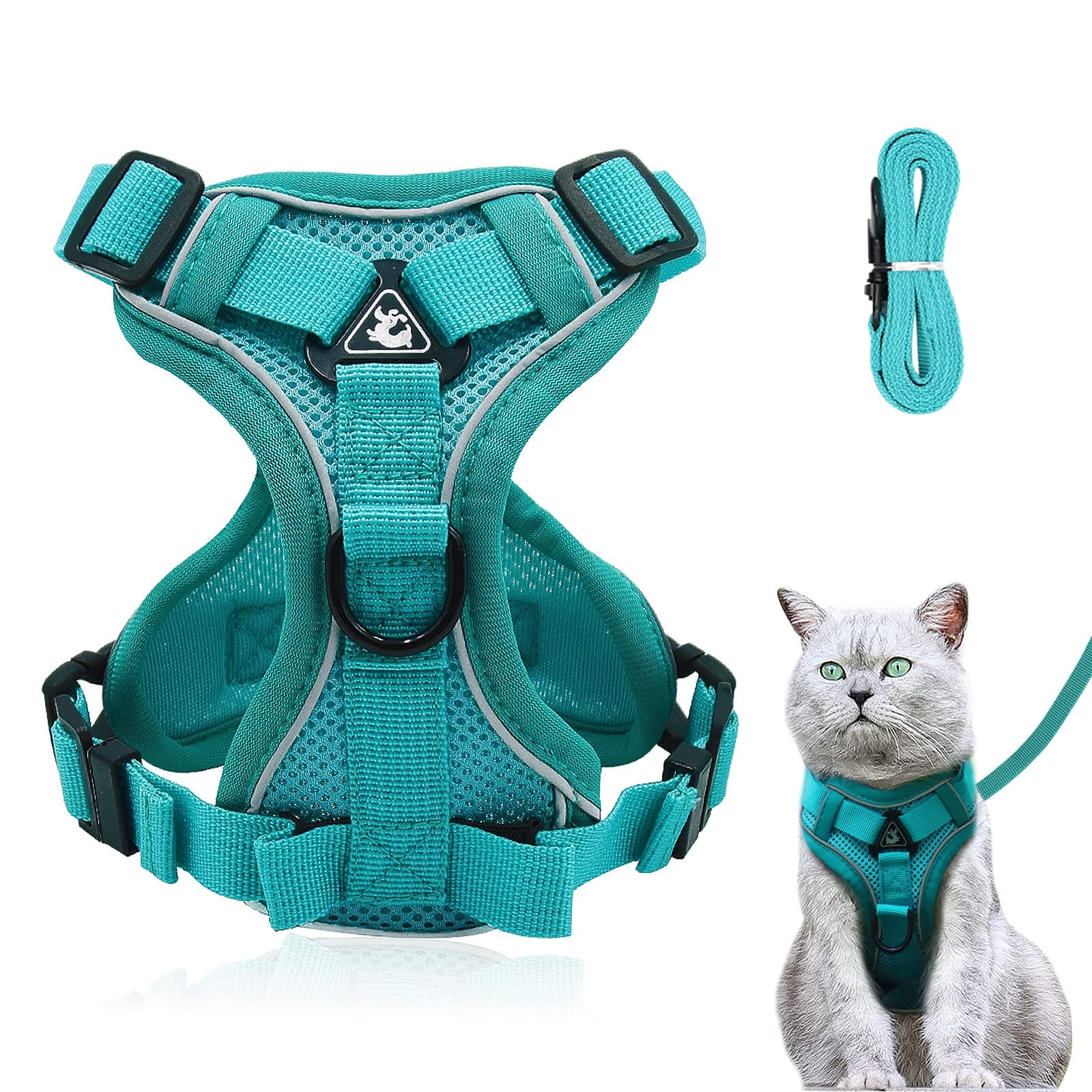 Cat Harness and Lead Set, Adjustable Kitten Harness and Lead Set with Reflective Strips Escape-Proof, Cat Vest Harness with Leash Sets for Cats Dogs Pets Walking (Lake blue, S)