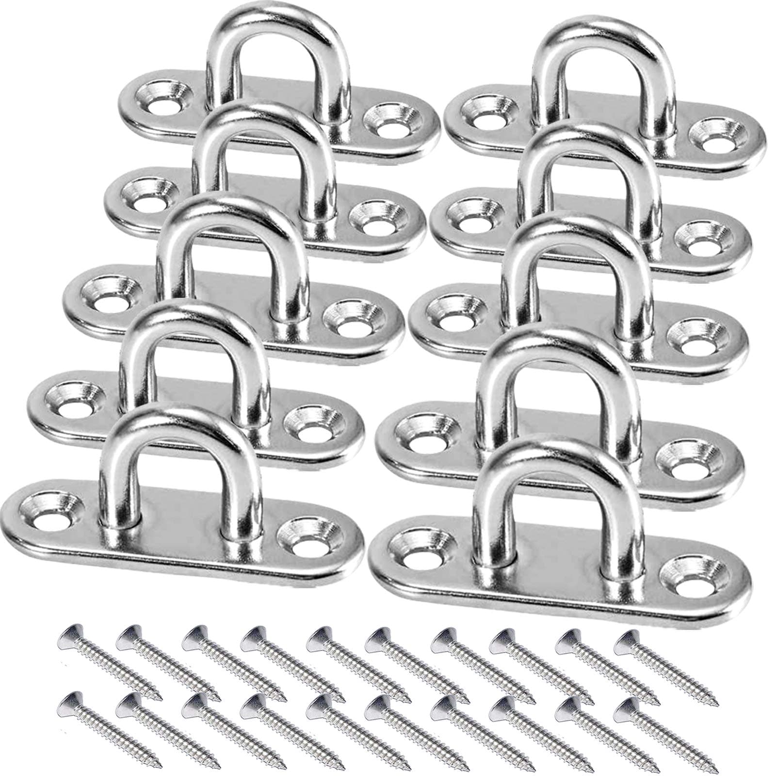 Stainless Steel Ceiling Hook M5 Suspension Ceiling Wall Mount U Hook 1.8 inch Pad Eye Plate Marine Hardware Staple Hook Loop Screws Mount - 10 Pack