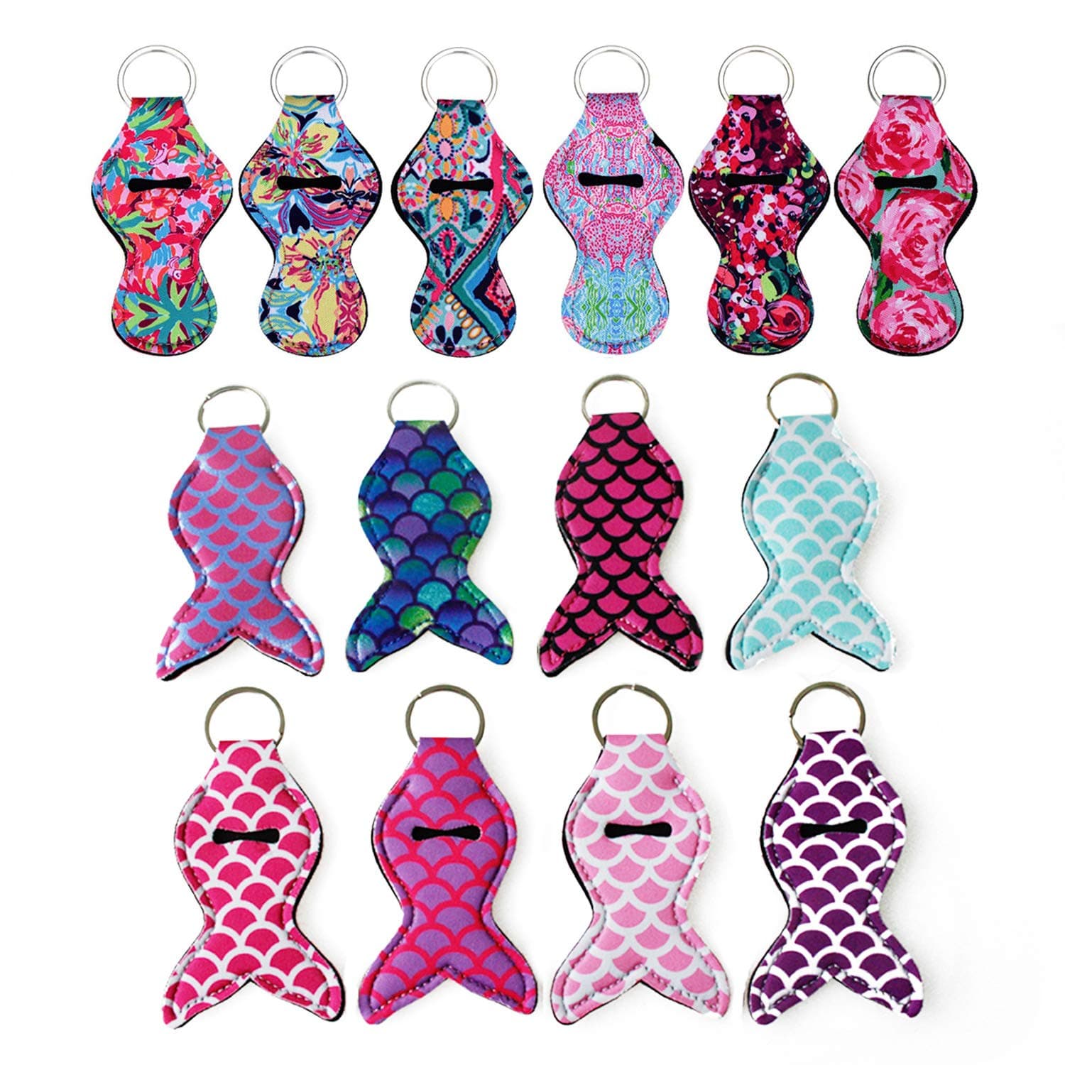 14 Pieces Chapstick Holder Keychain Mermaid Lipstick Key Chain Holder, Lip Blam Keychain (Mermaid/Multi-14 Pack)