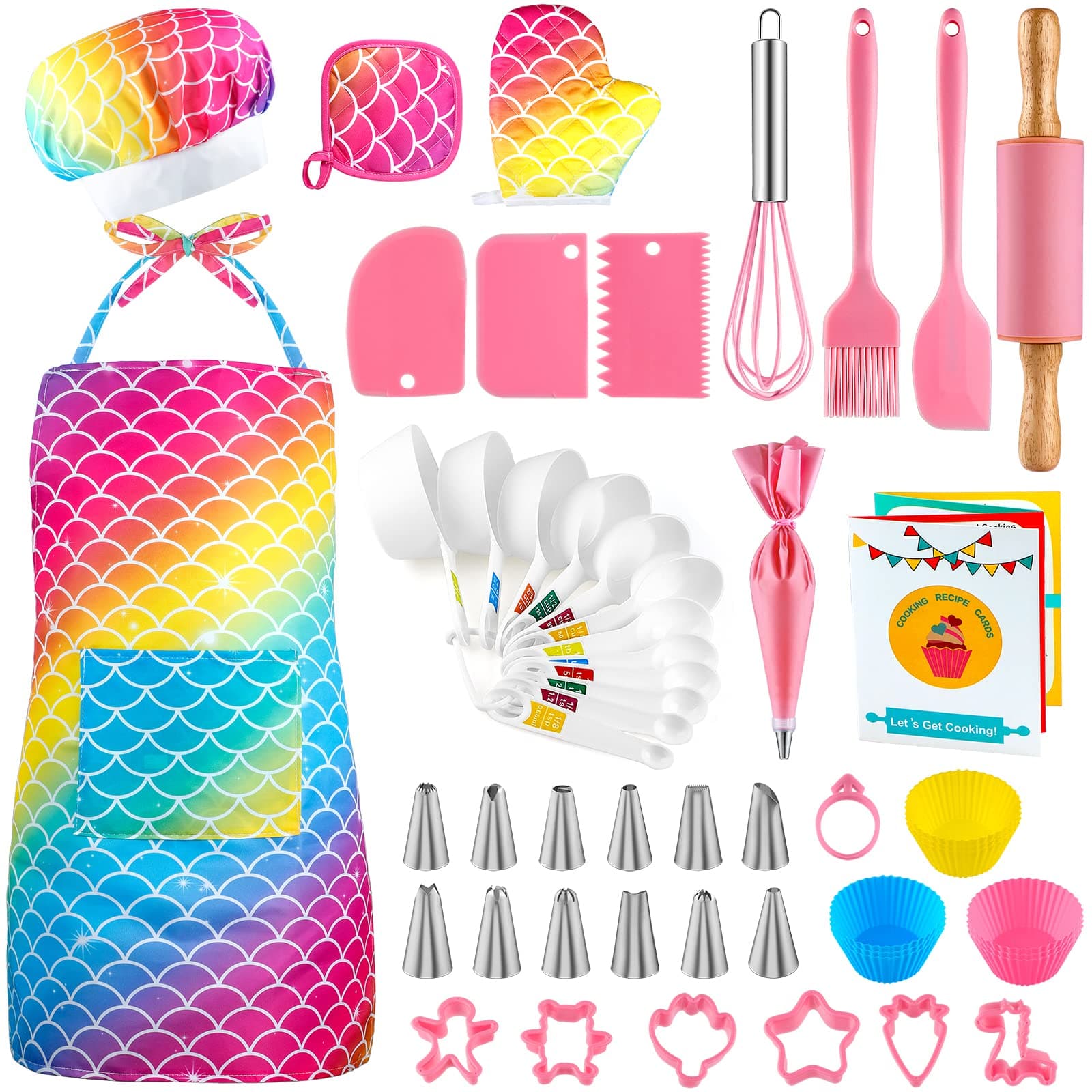 GIFTINBOX Kids Cooking and Baking Set, 54 PCS Complete Kit with Apron and Chef Hat, Real Cooking Utensils and Kitchen Accessories for Junior Chef, Ultimate Baking Gift for Girls Boys