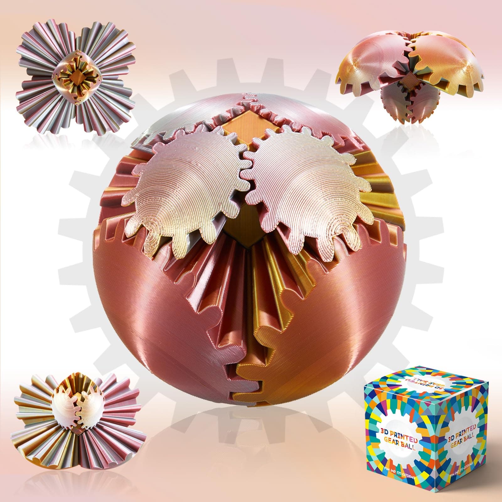Gear Ball-3D Printed Gear Sphere,3D Printed Spin Ball Cube Fidget Toy,The Steampunk Whirling Wonder Fidget Ball Toy