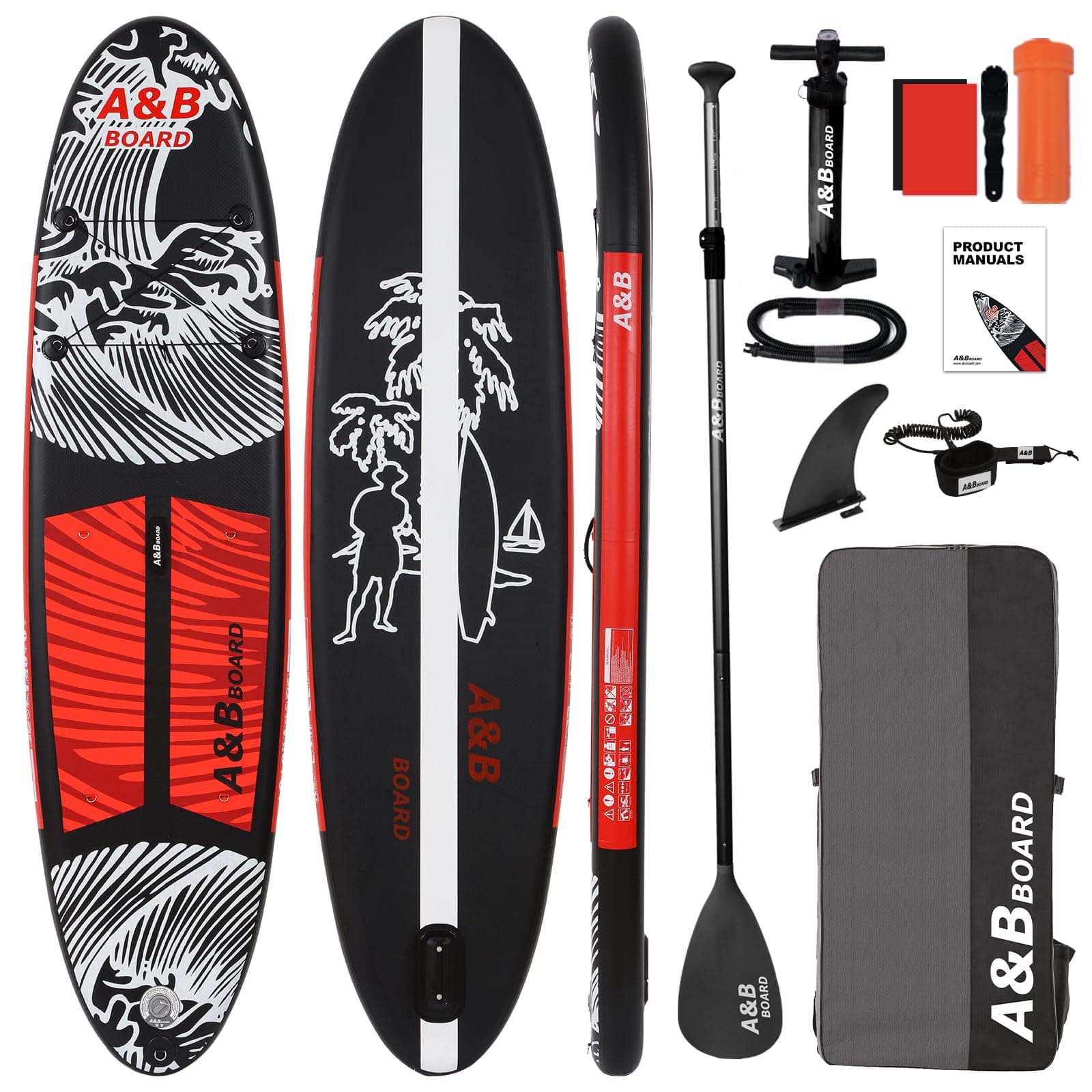 A&BBOARD Inflatable Stand Up Paddle Board, 10ft/11ft Paddle Boards for Adults with Premium SUP Paddleboard Accessories & Backpack, Dual Action Pump, Wide Stance, Non-Slip Deck for Beginners & Experts