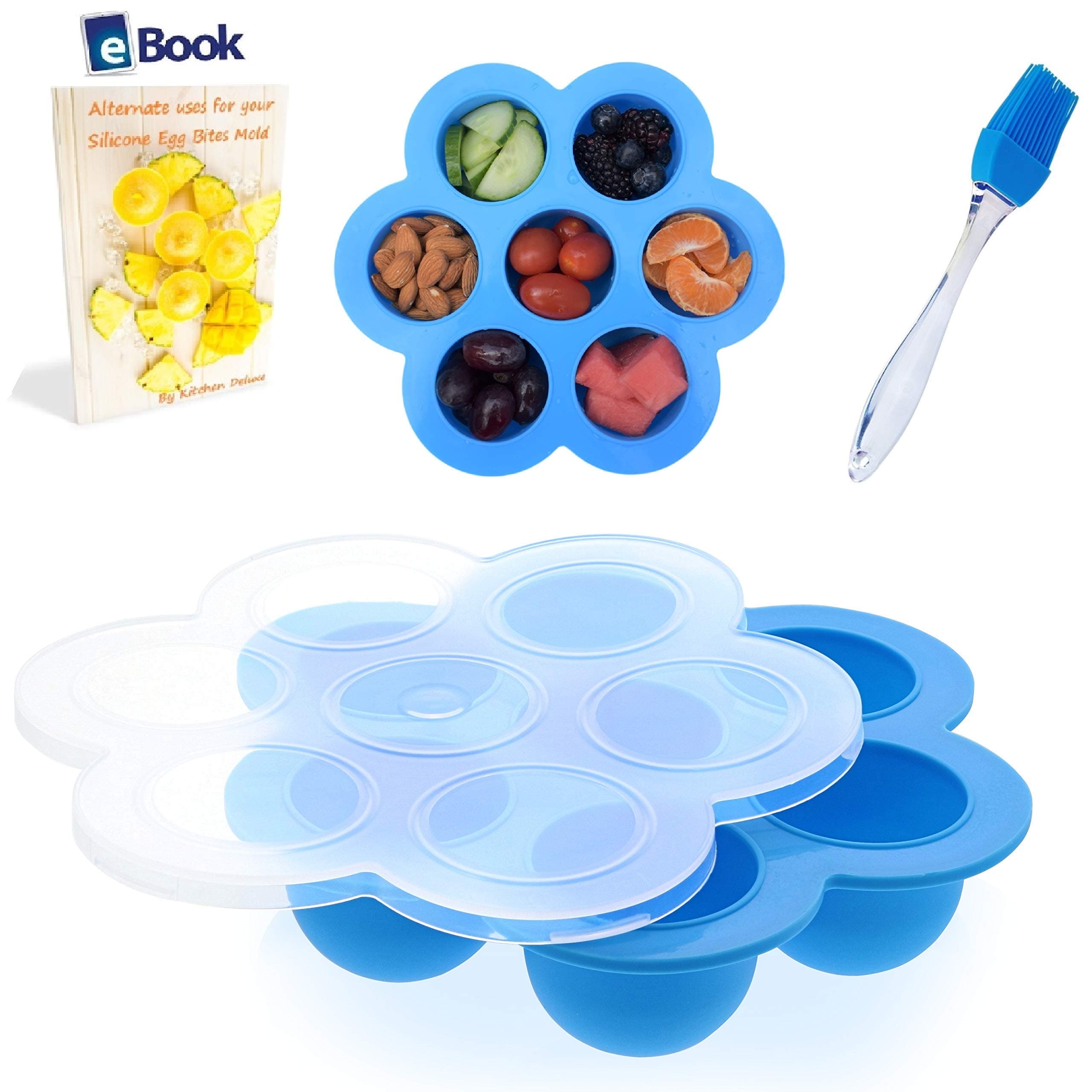 Silicone Egg Bites Molds - For Instant Pot Accessories 5, 6 Qt & 8 Quart - Includes Pastry Brush + eBook - Sous Vide Eggs Poacher - Freezer Tray - Insert Fits Instapot Pressure Cooker